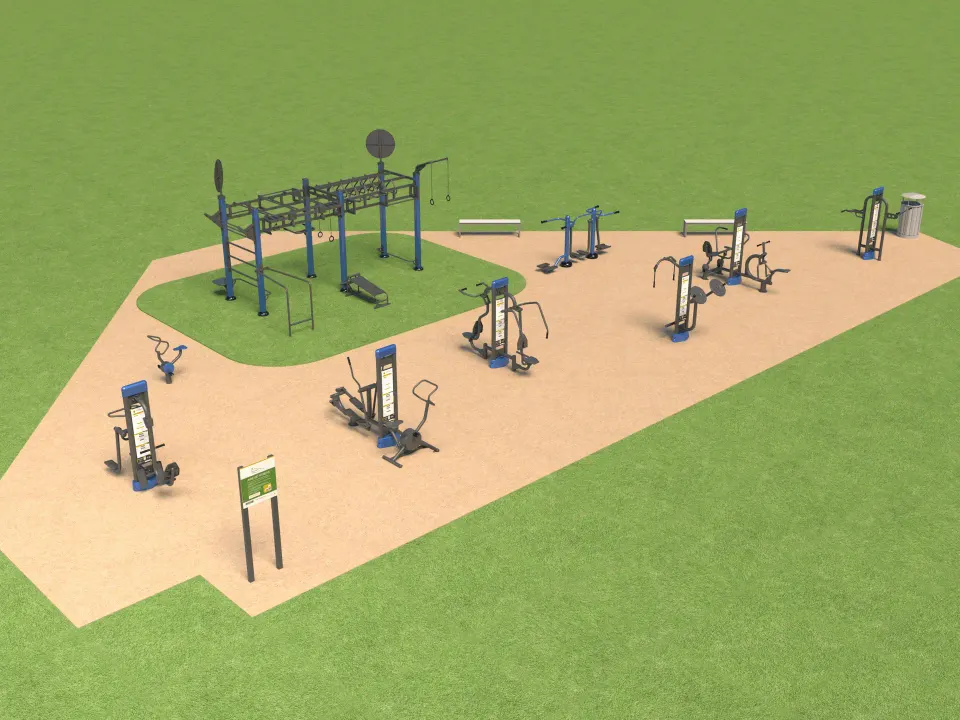 Intégration 3D pour une aire de fitness extérieure Herkules Fitness à Abbecourt