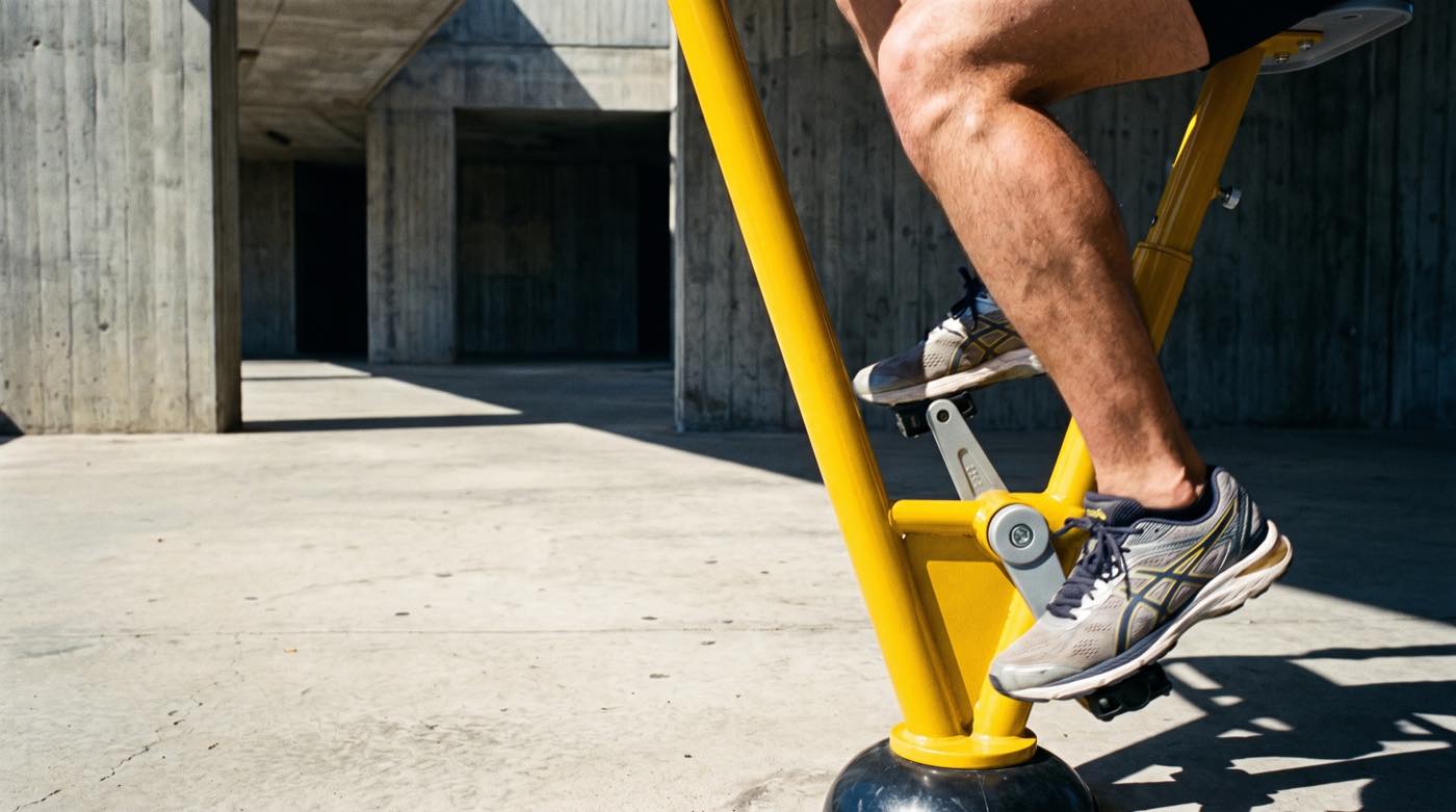 Pédalier d'un appareil de fitness extérieur Herkules, gros plan sur le mécanisme