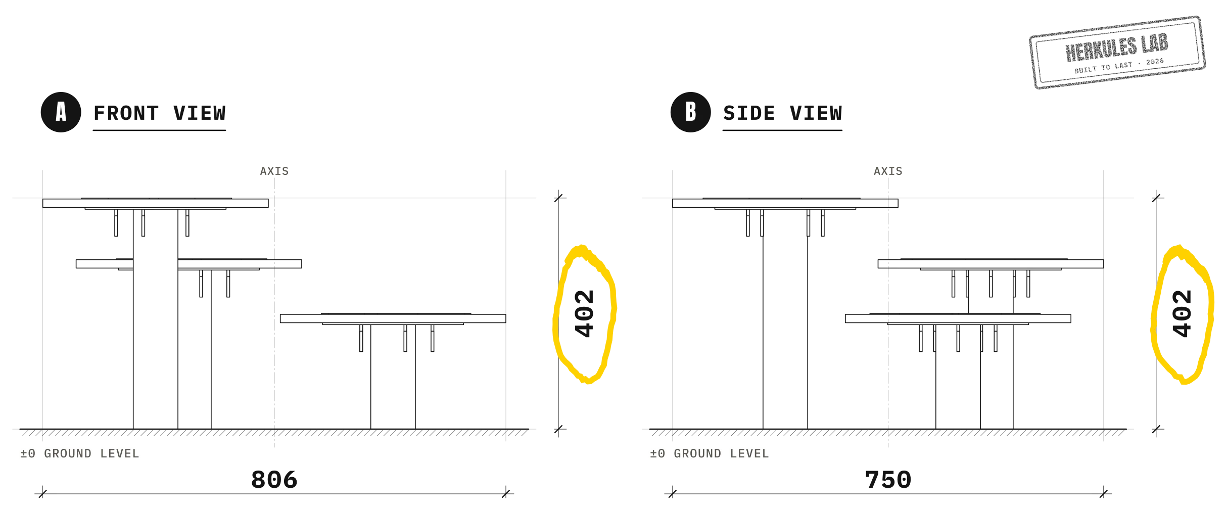 Triple Stand - Dog Agility course — Dimensioned drawing