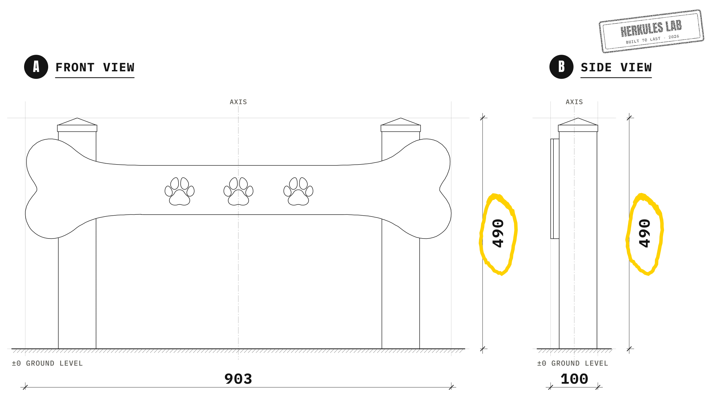 Obstacles Bones - Dog Agility course — Dimensioned drawing
