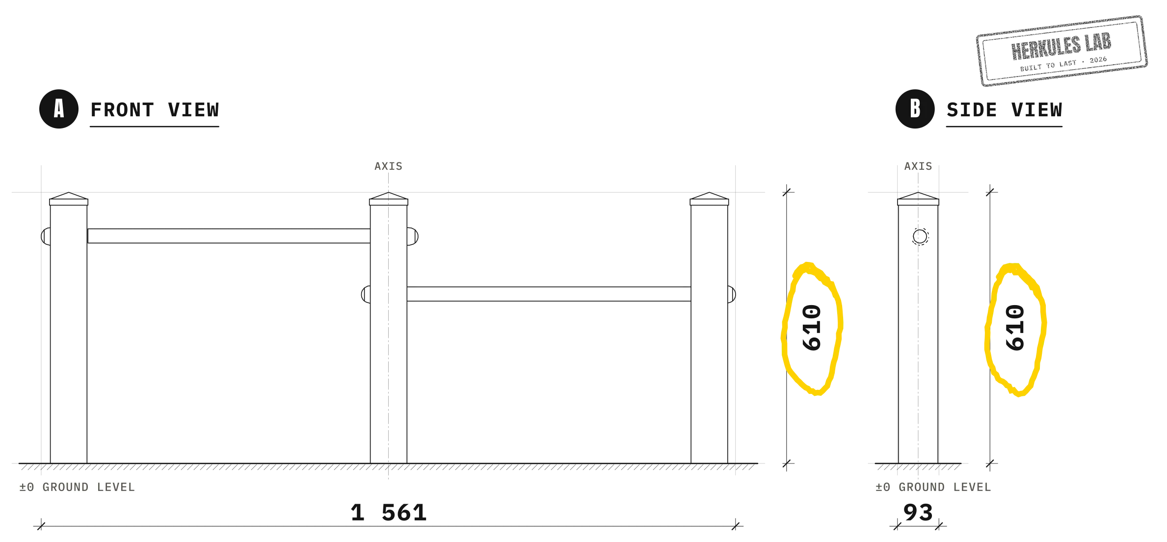 Bars - Dog Agility course — Dimensioned drawing