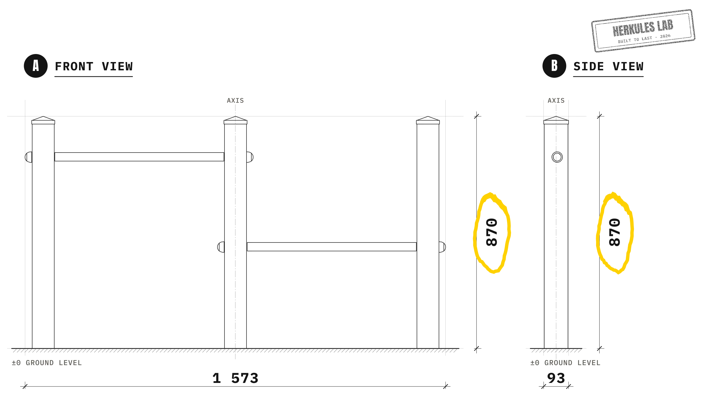 High Bars - Dog Agility Course — Dimensioned drawing