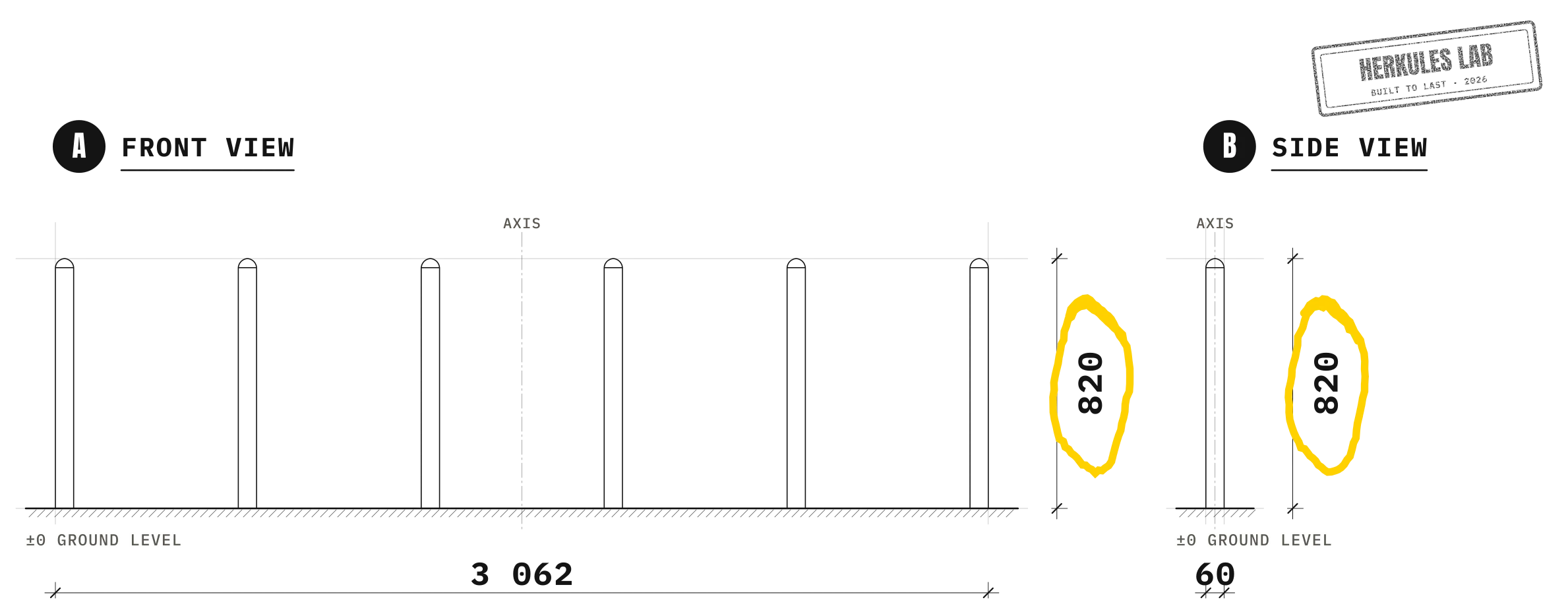 Slalom - Dog Agility course — Dimensioned drawing