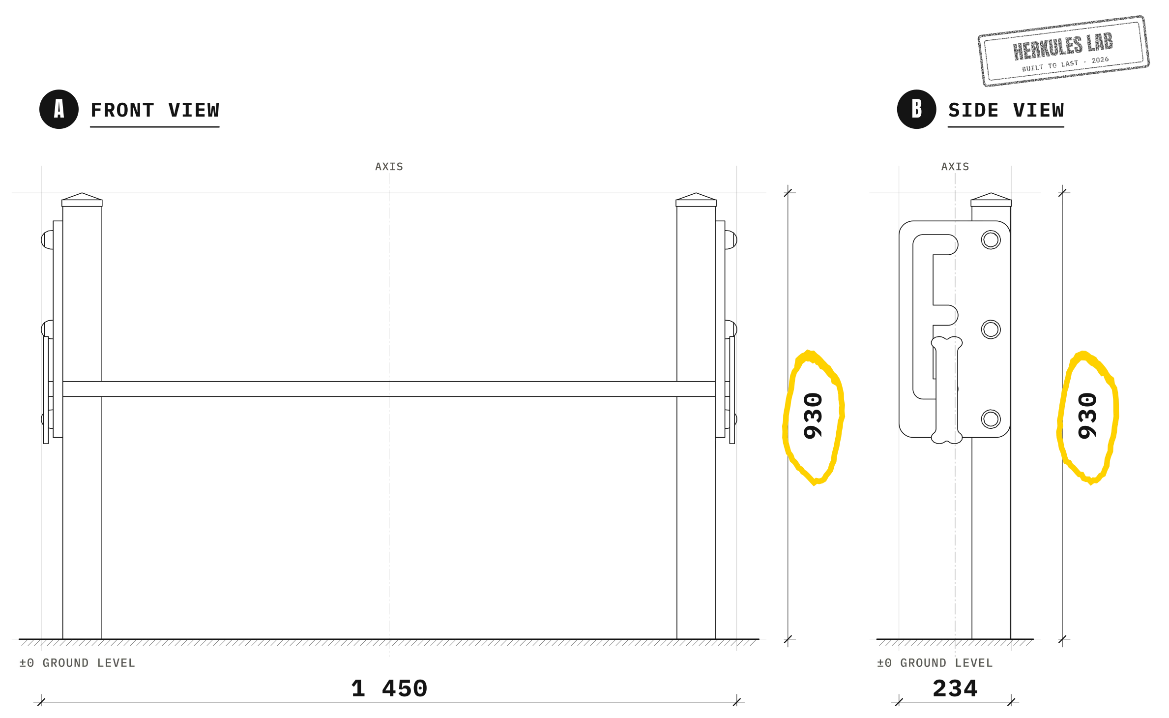 3-Level Jumping Bars - Dog Agility Course — Dimensioned drawing