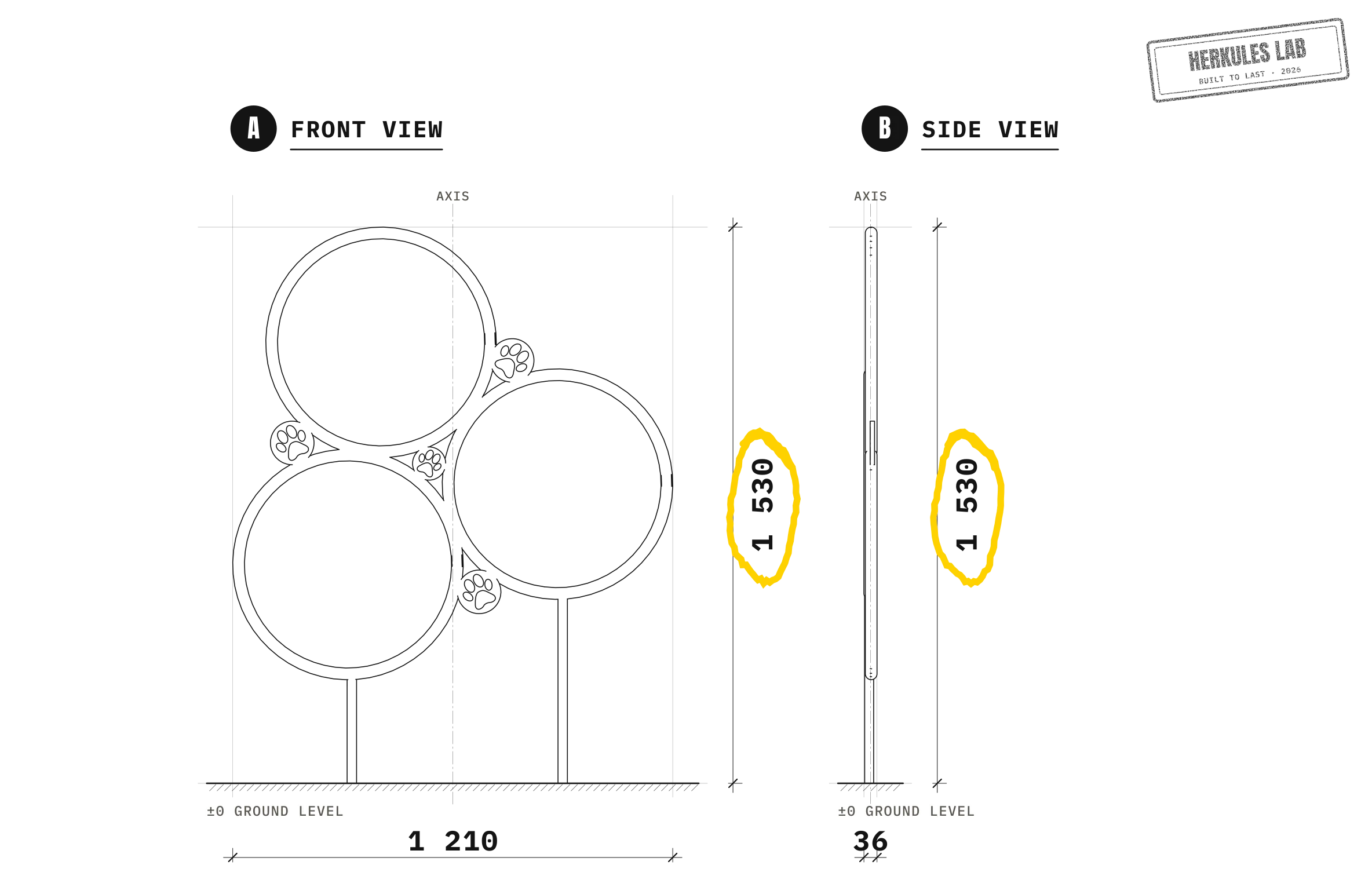 Triangle Rings - Dog Agility Course — Dimensioned drawing
