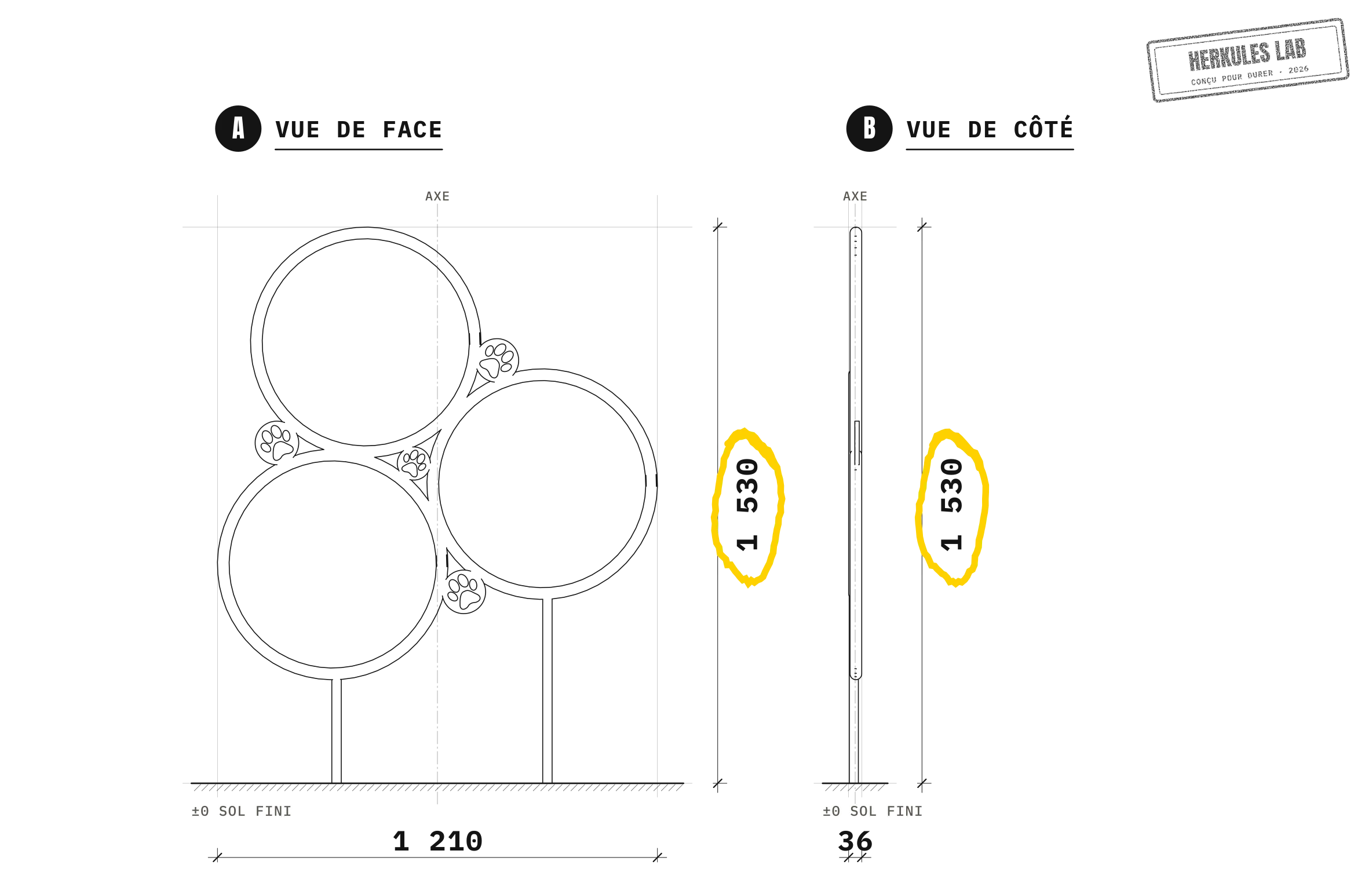 Anneaux Triangle - Parcours Agility Chien — Plan coté