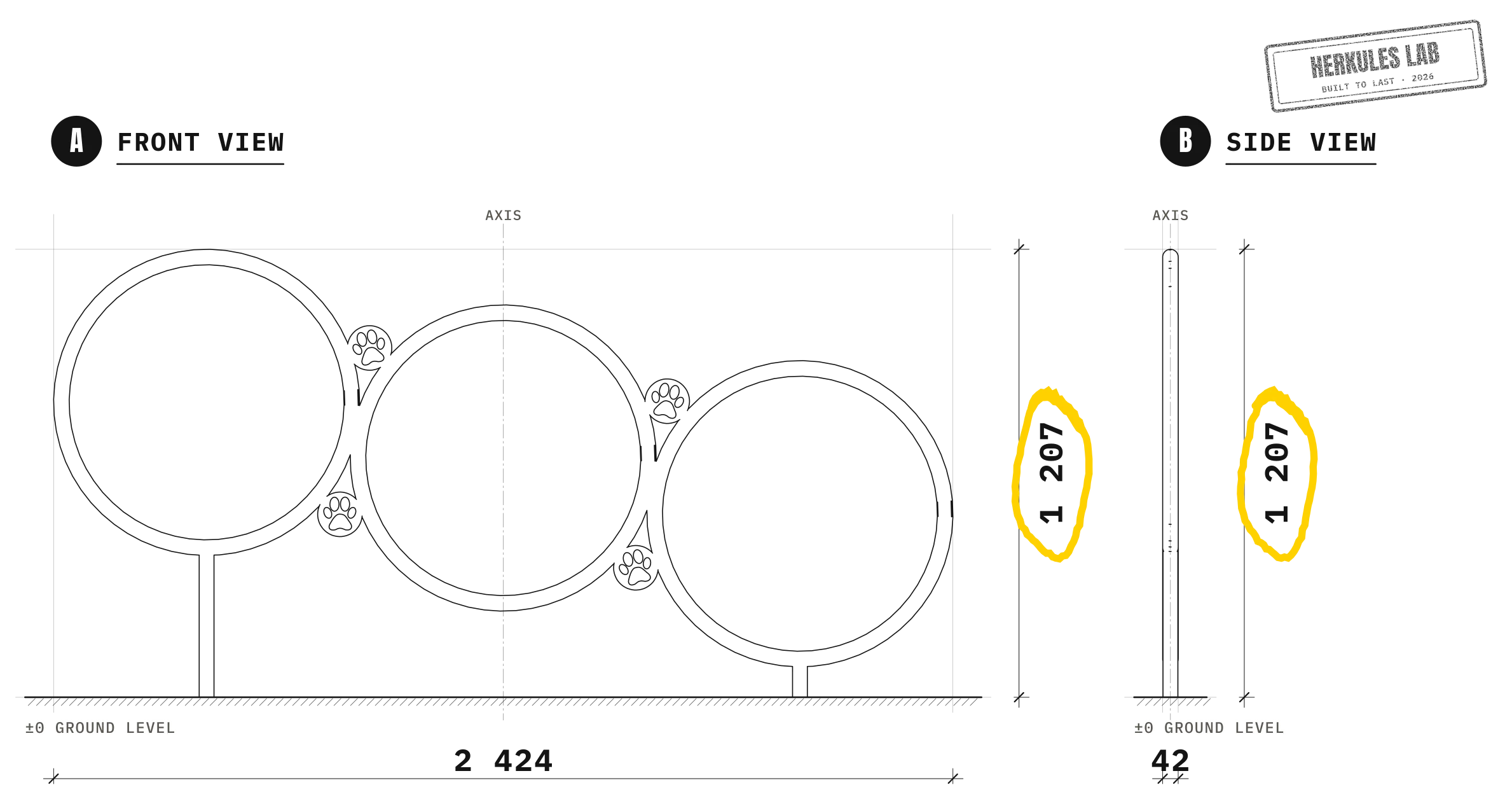 Line Rings - Dog Agility Course — Dimensioned drawing