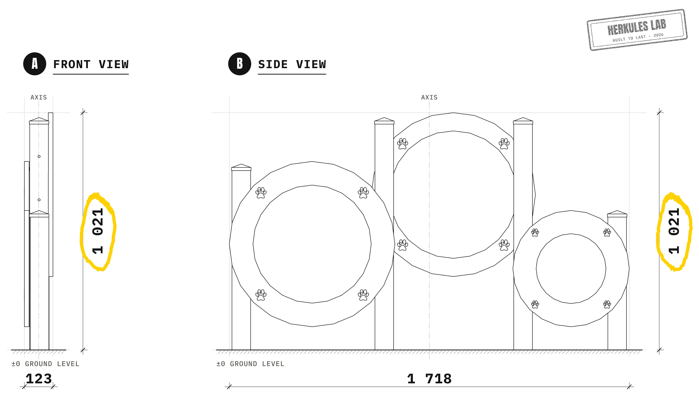 3 Circles - Dog Agility Course — Dimensioned drawing
