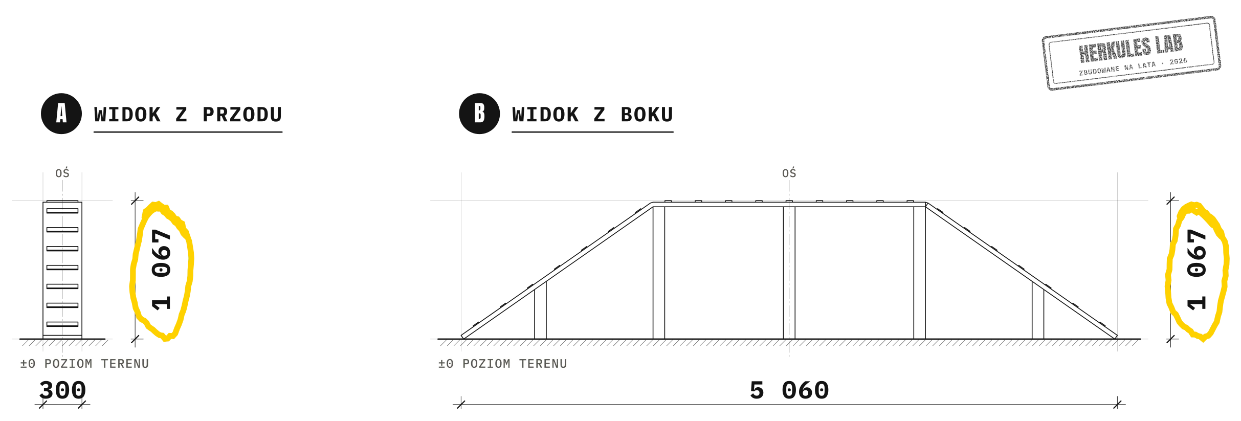 A-Frame Grand - tor agility dla psów — Rysunek wymiarowy