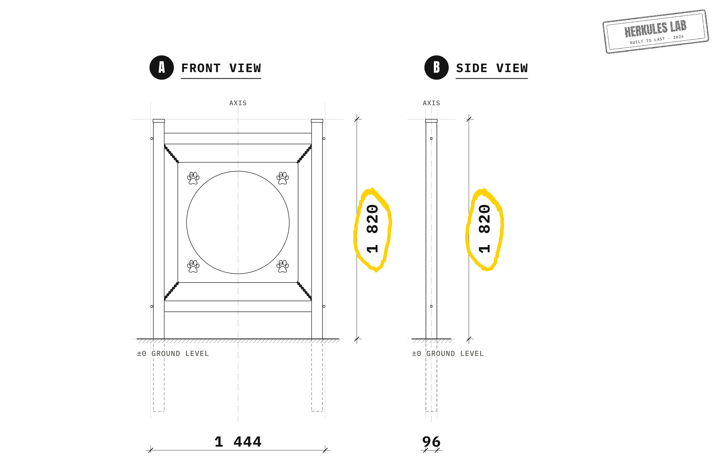 Hoop - Dog Agility course — Dimensioned drawing