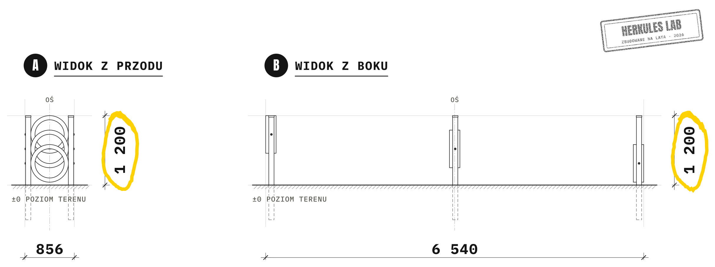 Triple Hoop - tor zręcznościowy dla psów — Rysunek wymiarowy