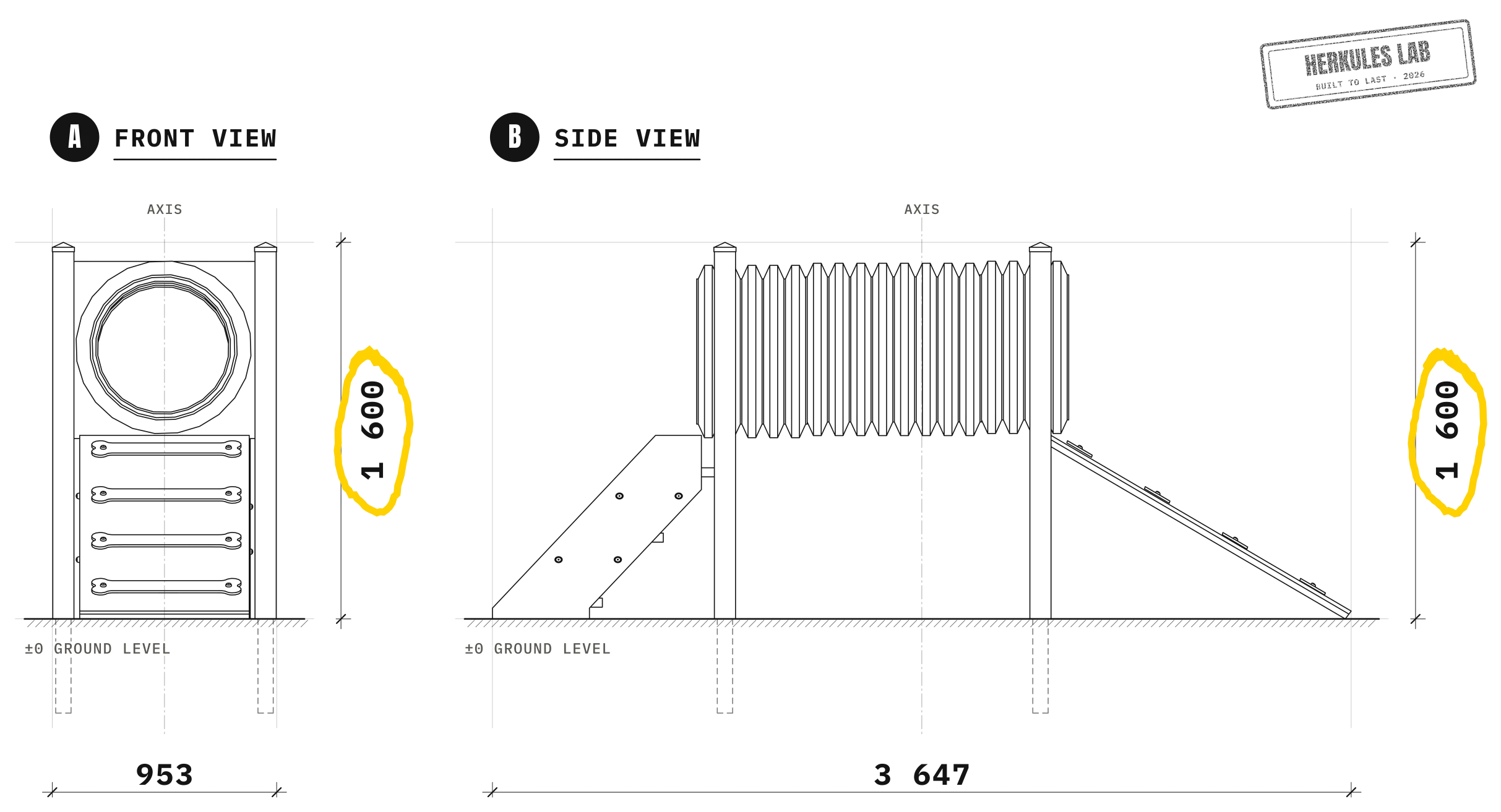 Tube - Dog Agility course — Dimensioned drawing