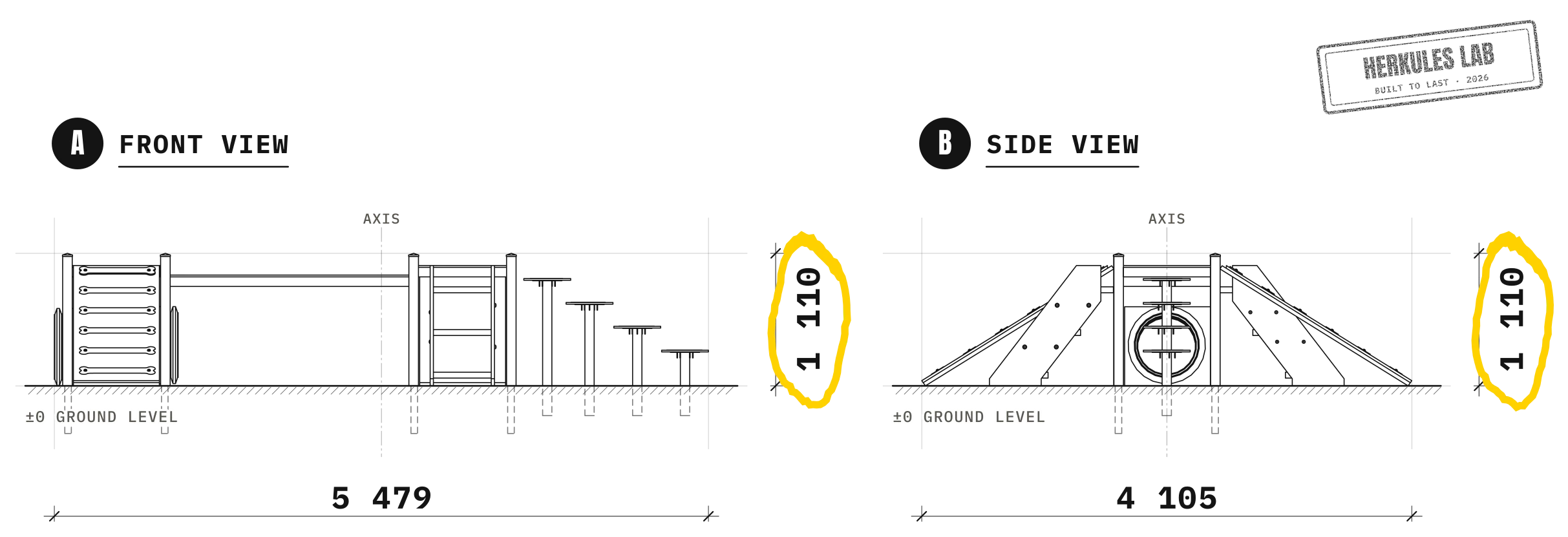 Dog Park 1 - Dog Agility course — Dimensioned drawing