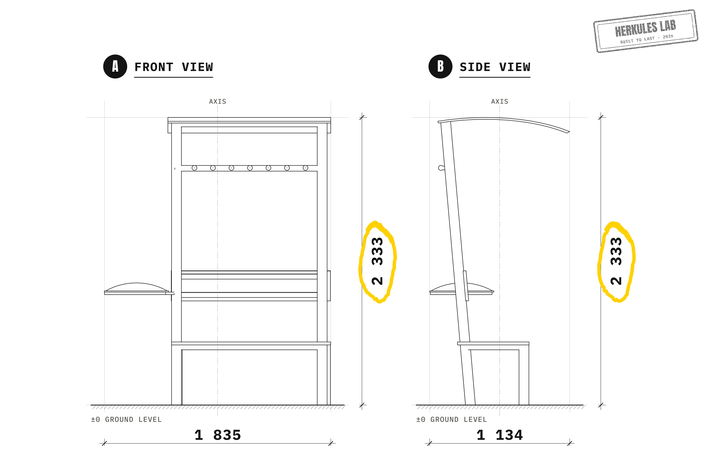 Checkroom — Dimensioned drawing