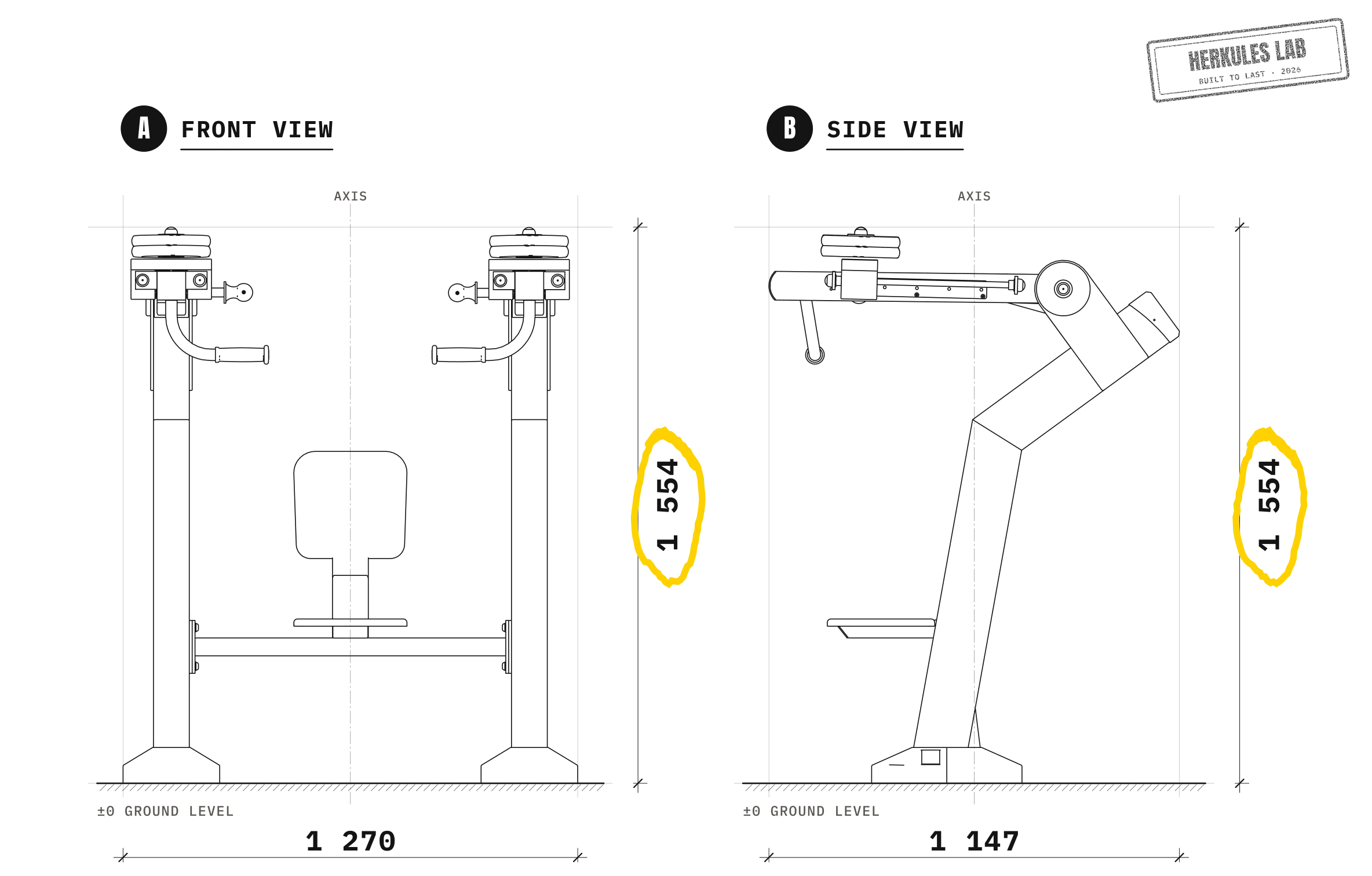 Chest Press - Adjustable weight machines — Dimensioned drawing
