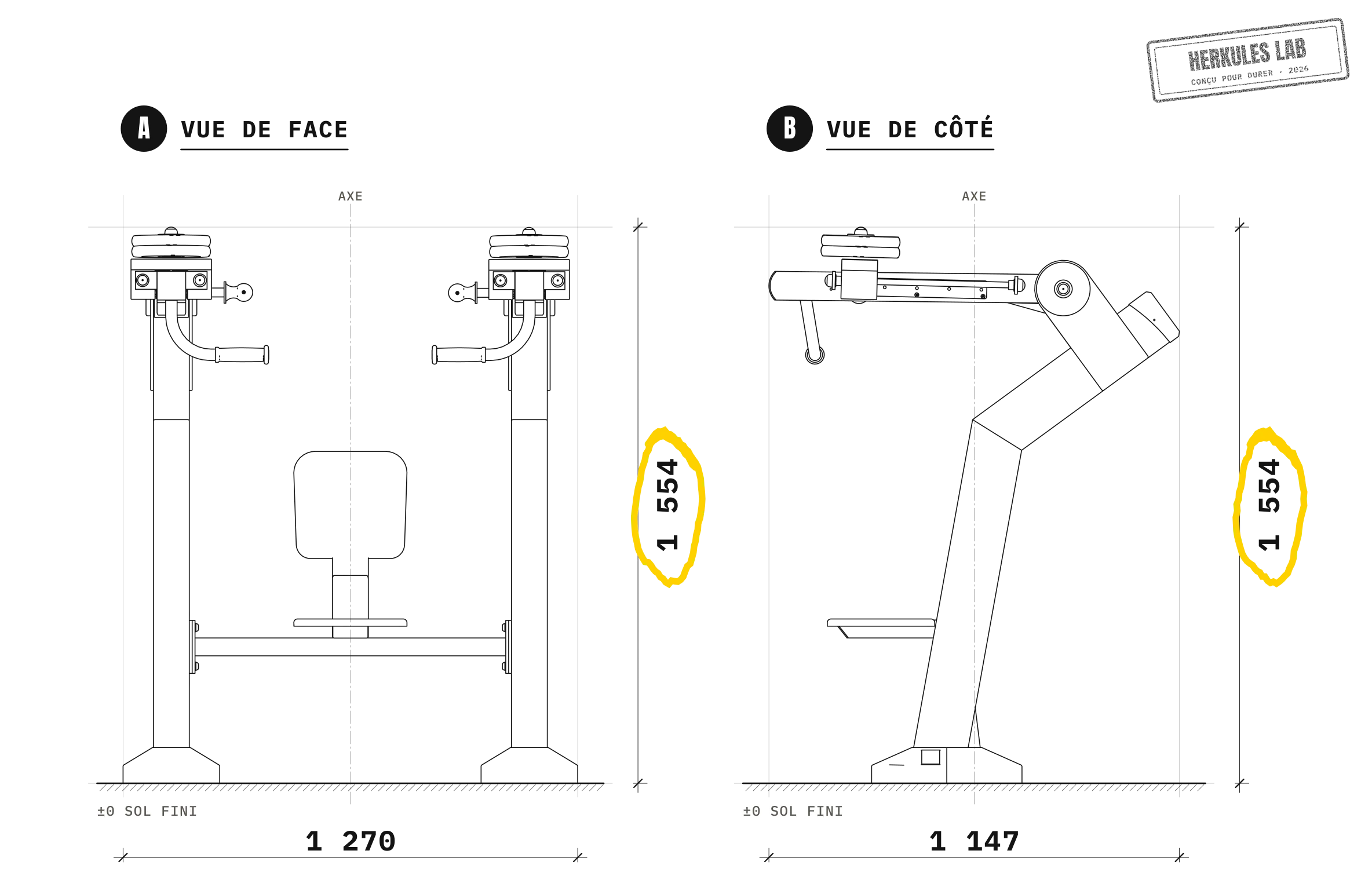 Chest Press - Appareils de Musculation à Charges Réglables — Plan coté