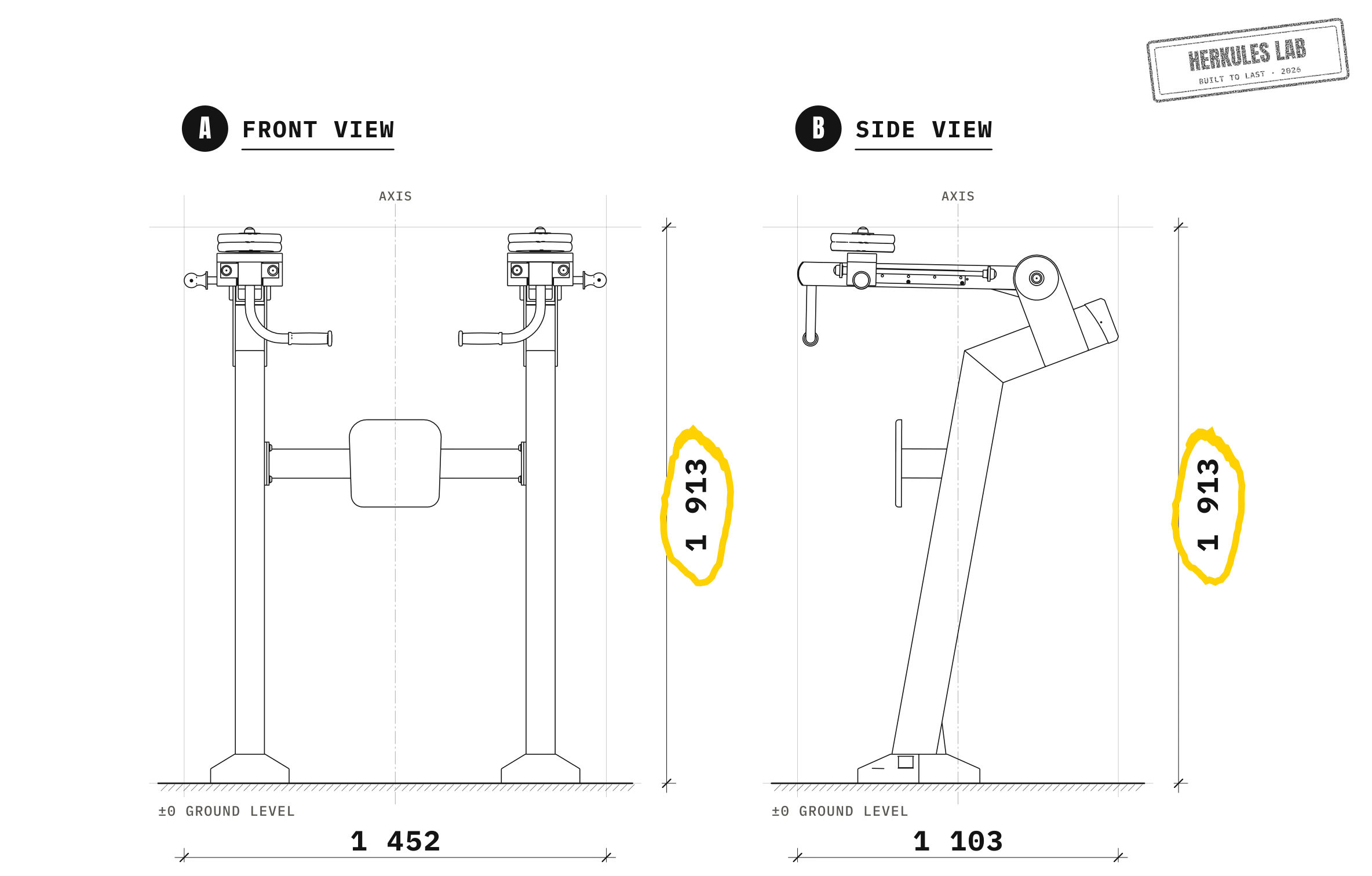 Shoulders - Adjustable Weight Machines — Dimensioned drawing