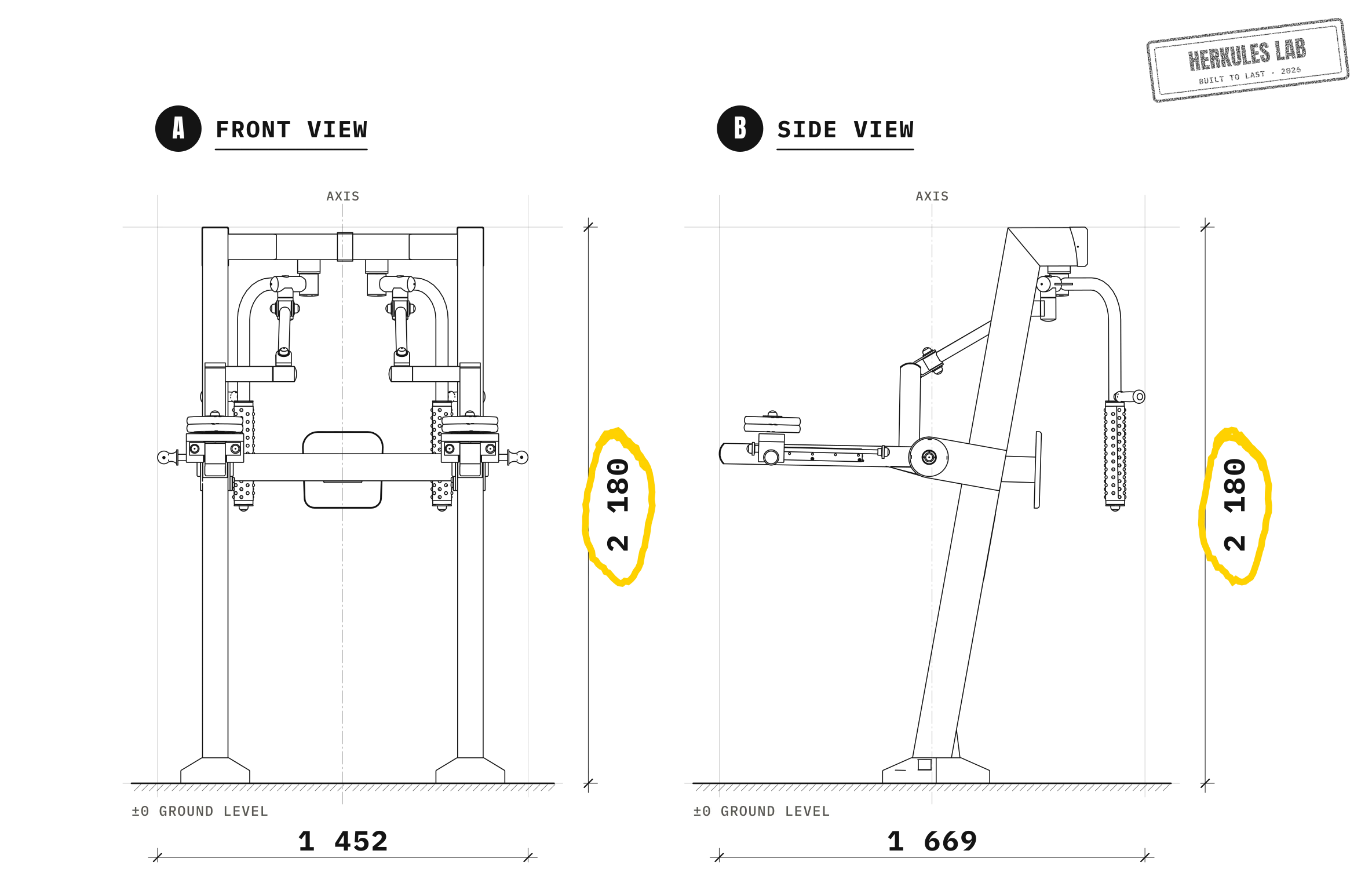 Papillon - Adjustable weight machines — Dimensioned drawing