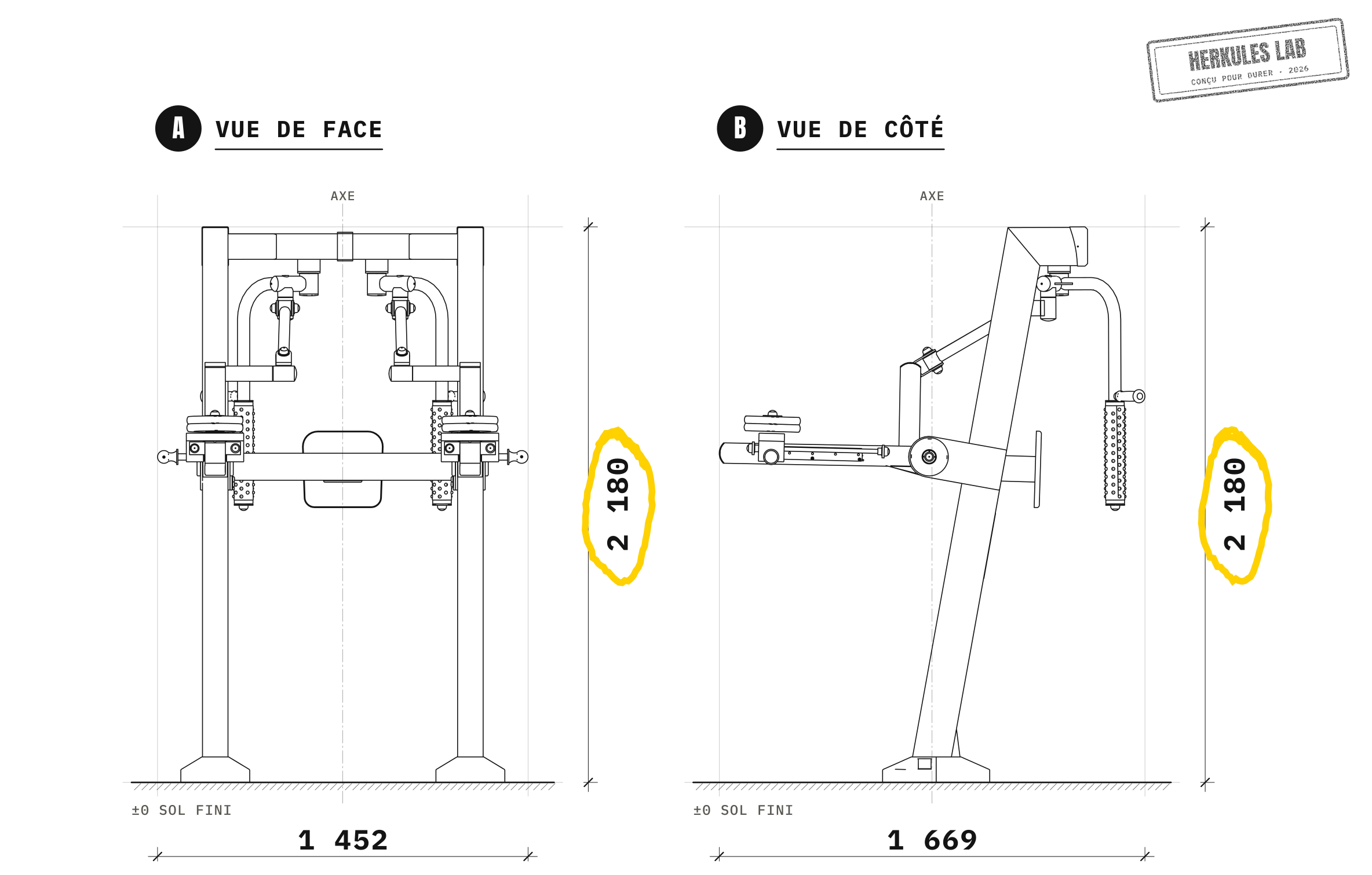 Papillon - Appareils de Musculation à Charges Réglables — Plan coté