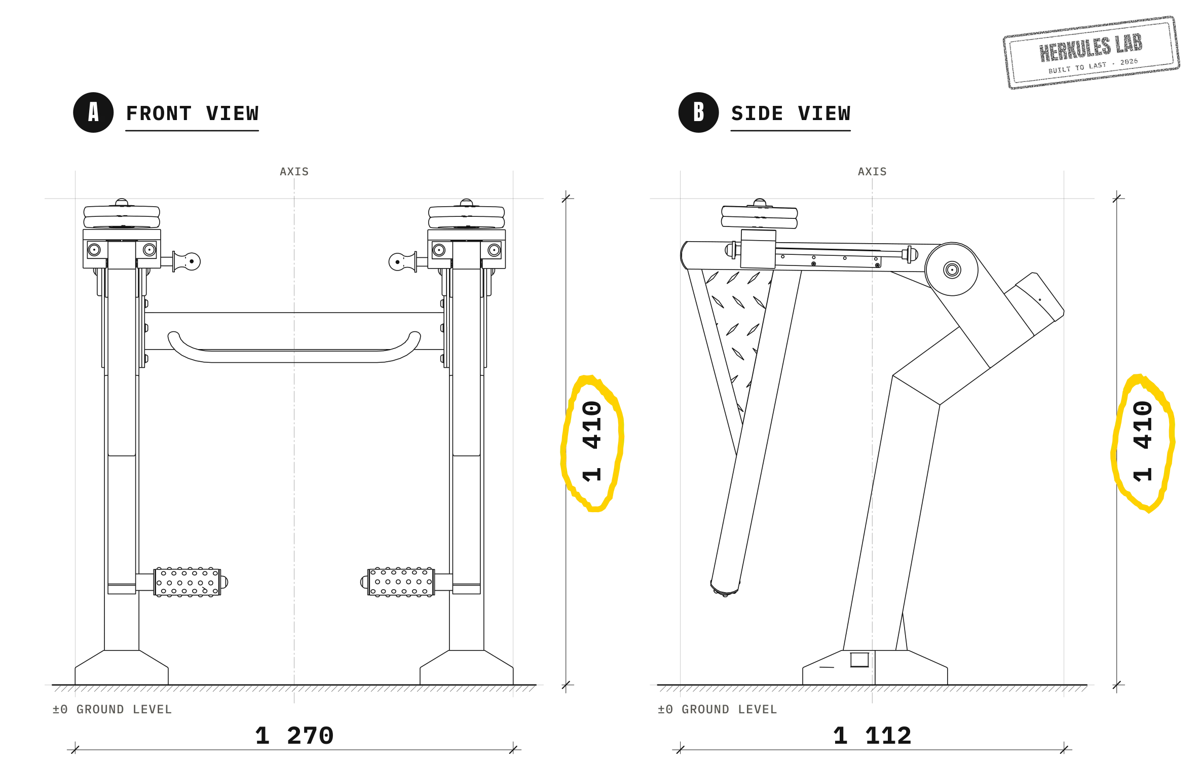 Thighs - Adjustable Weight Machines — Dimensioned drawing