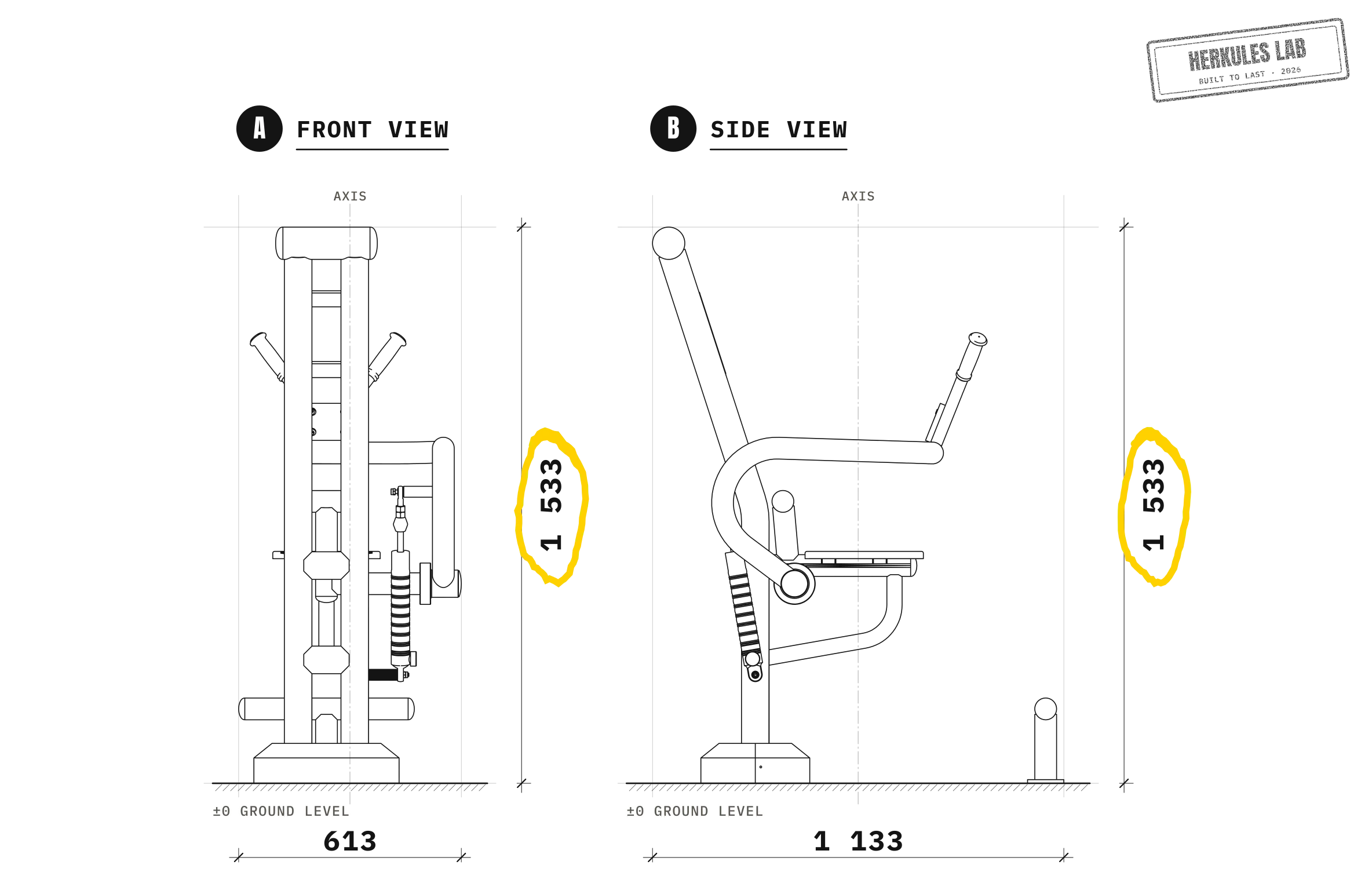 Abdos - Piston machines — Dimensioned drawing