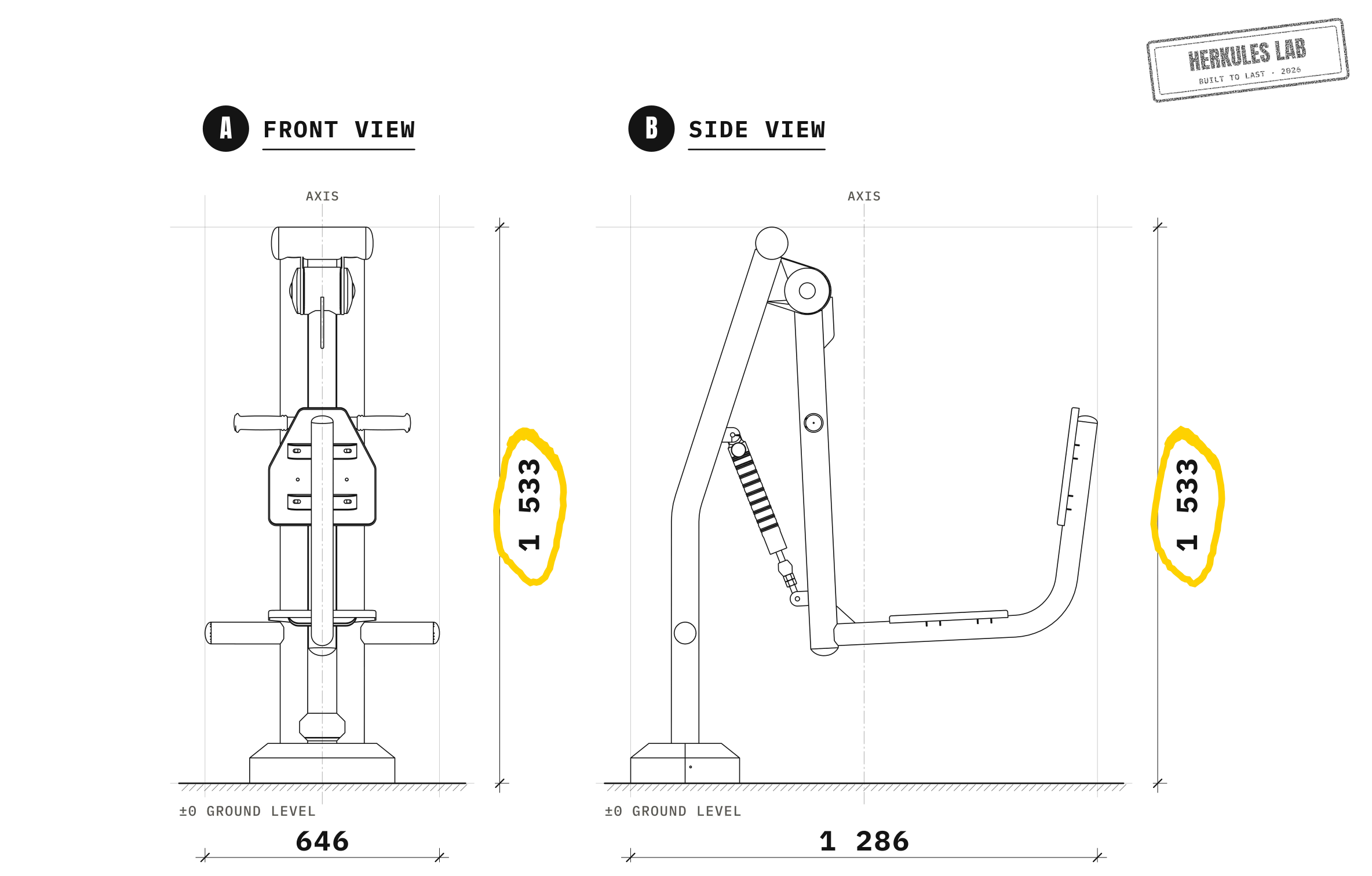 Leg Press Outdoor Machine — Dimensioned drawing