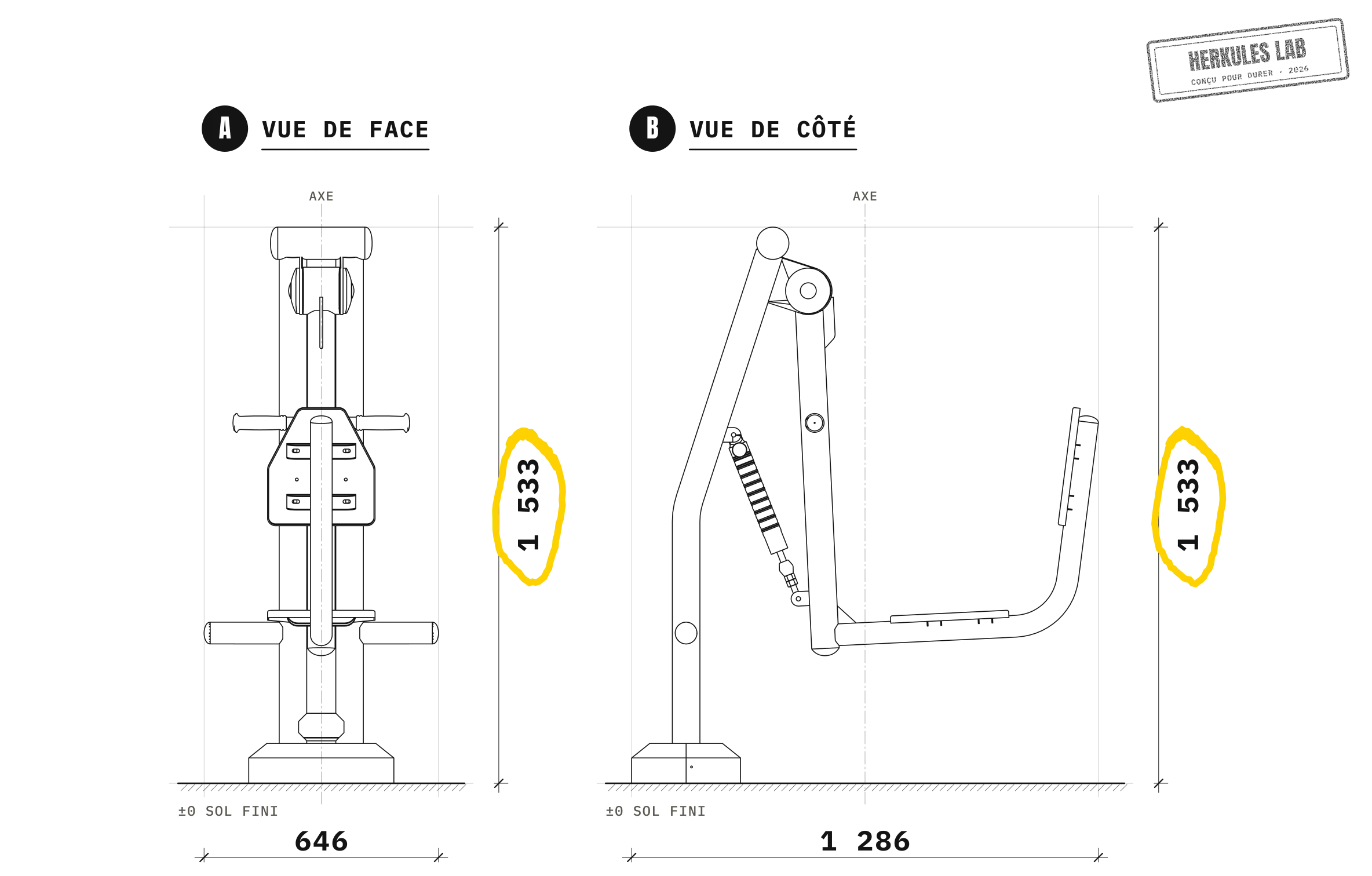 Leg Press Machine Extérieure — Plan coté