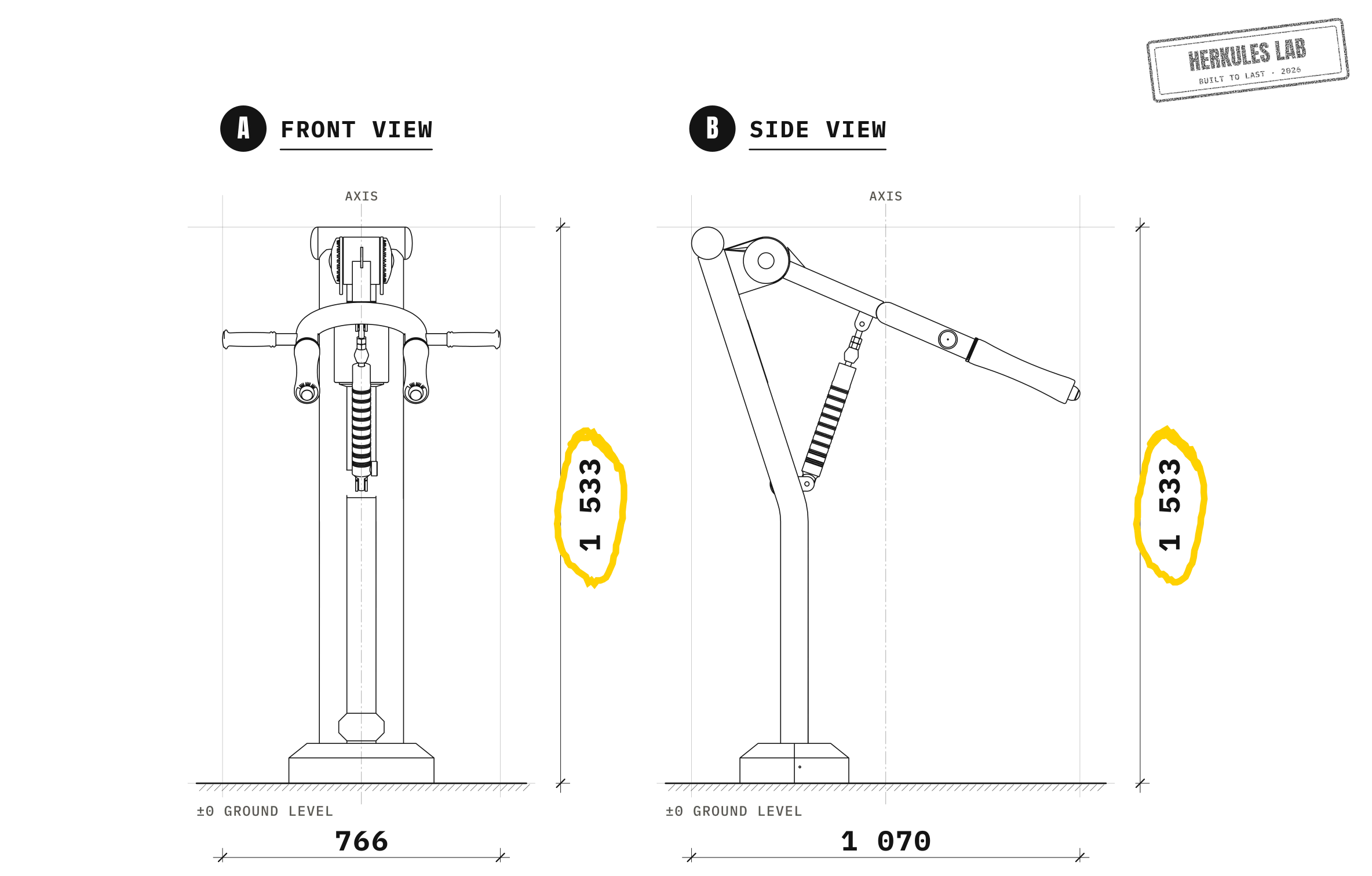 Squat - Piston Machines — Dimensioned drawing