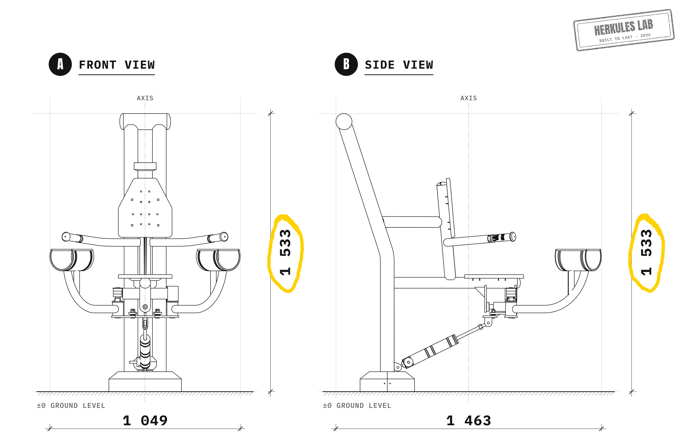Seated Adductor - Piston Exercise Machines — Dimensioned drawing