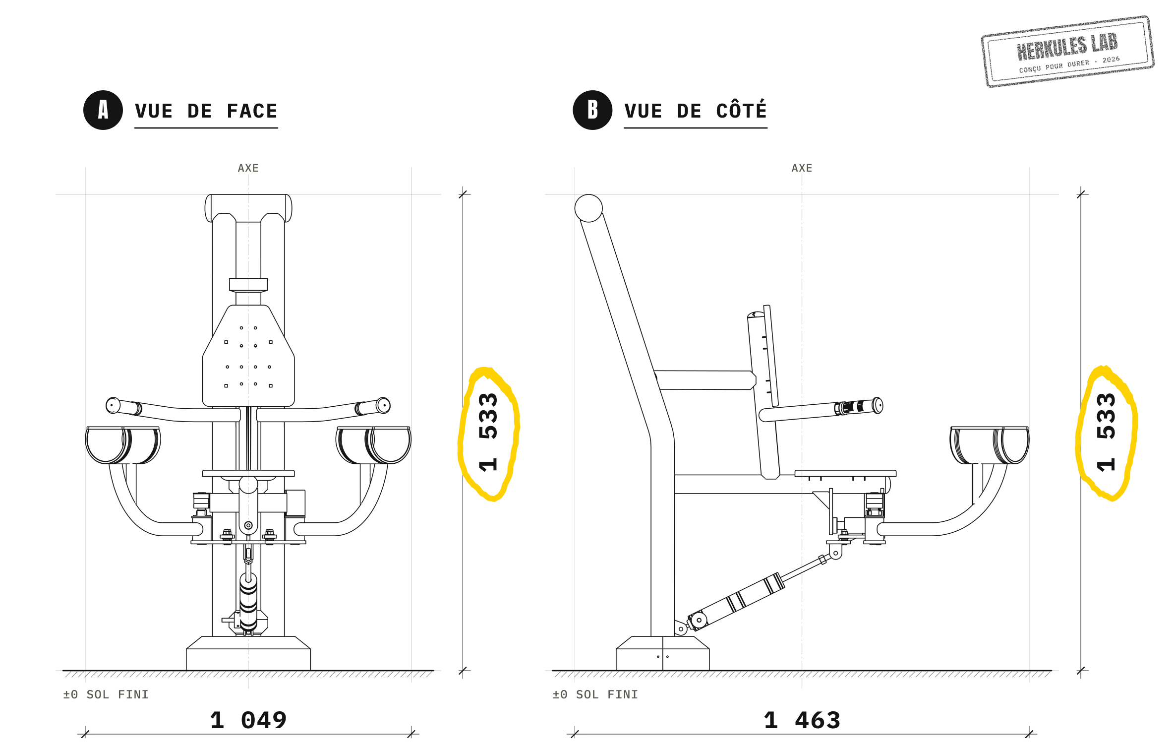 Adducteur Assis - Appareils de Musculation Piston — Plan coté