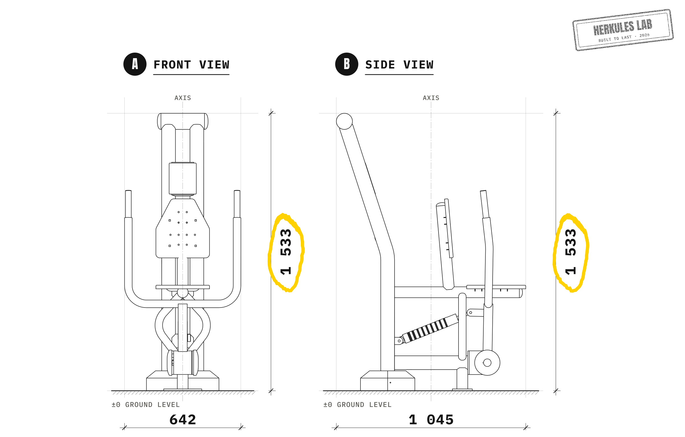 Chest Press Machine - Piston Machines — Dimensioned drawing