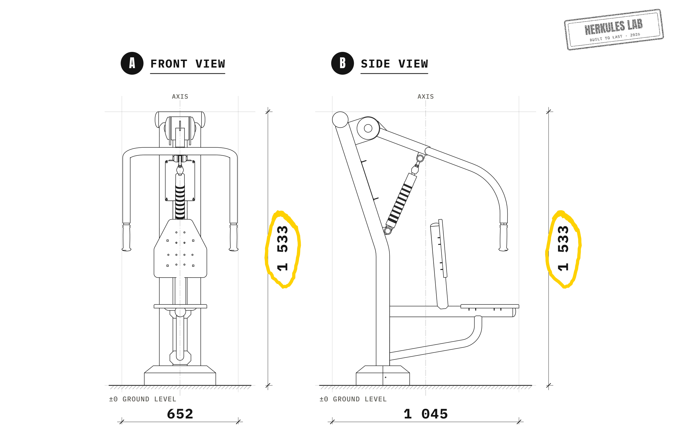 Push - Piston machines — Dimensioned drawing
