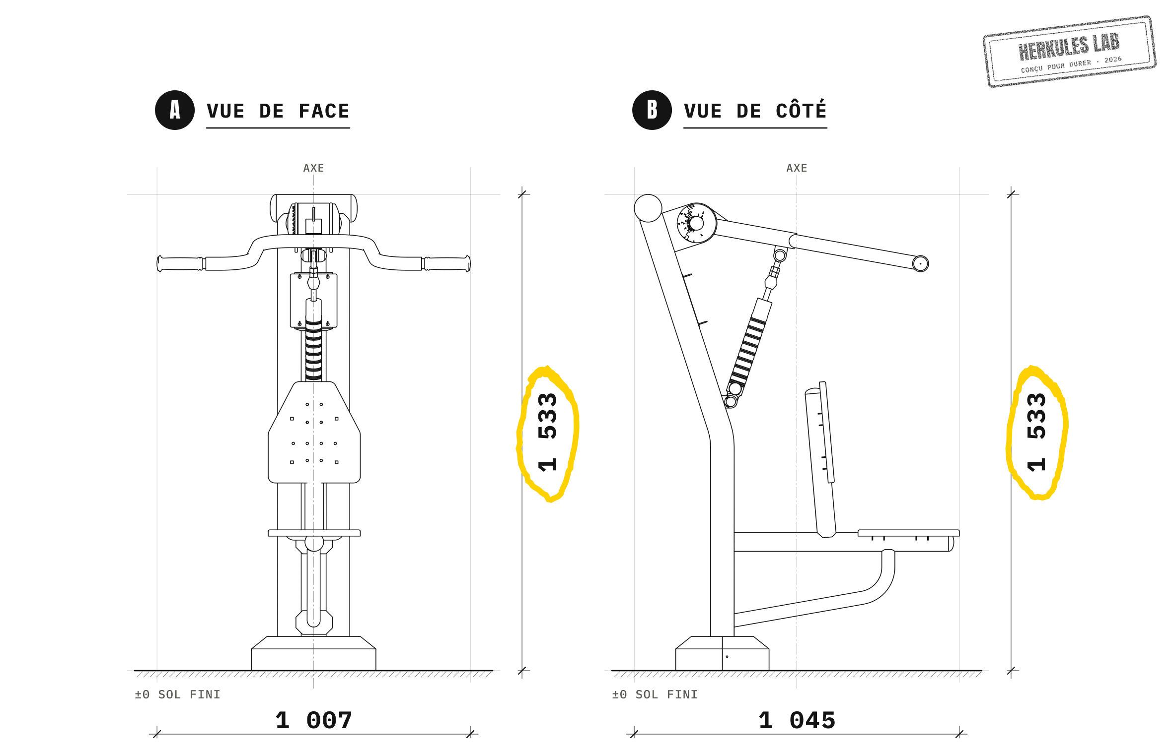 Shoulder Press Machine Extérieure — Plan coté