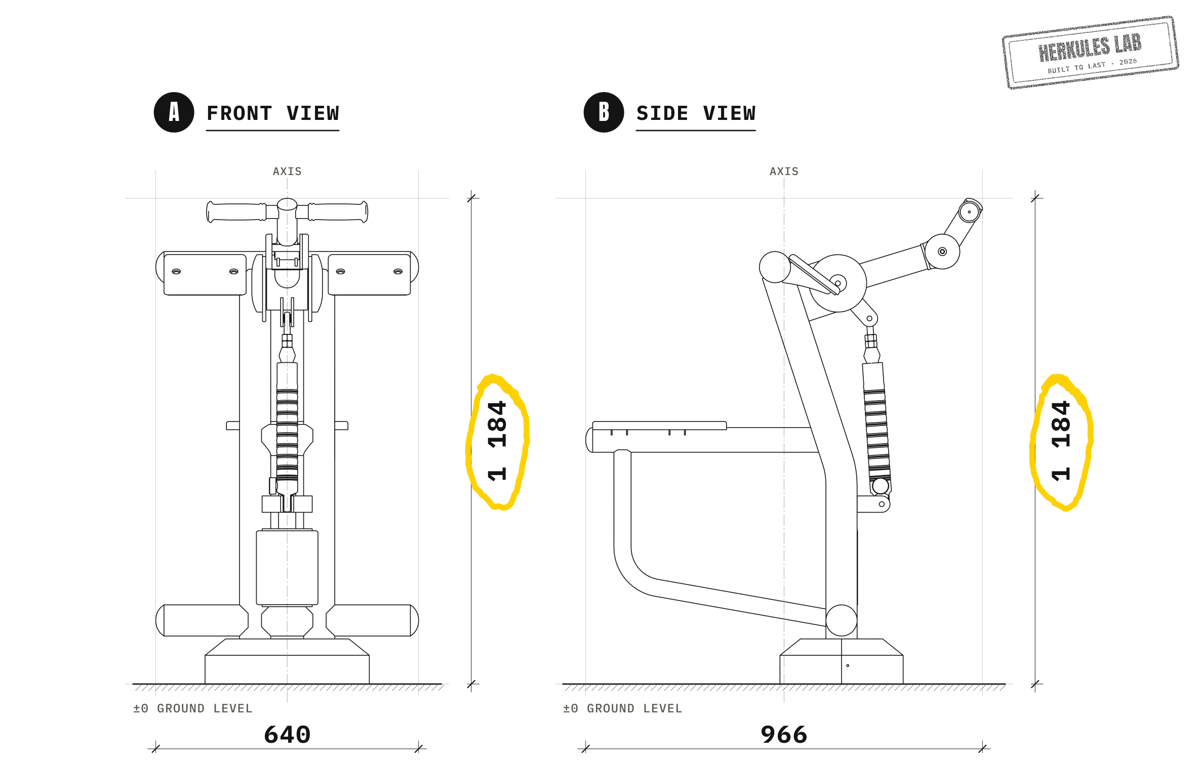 Biceps - Piston Machines — Dimensioned drawing