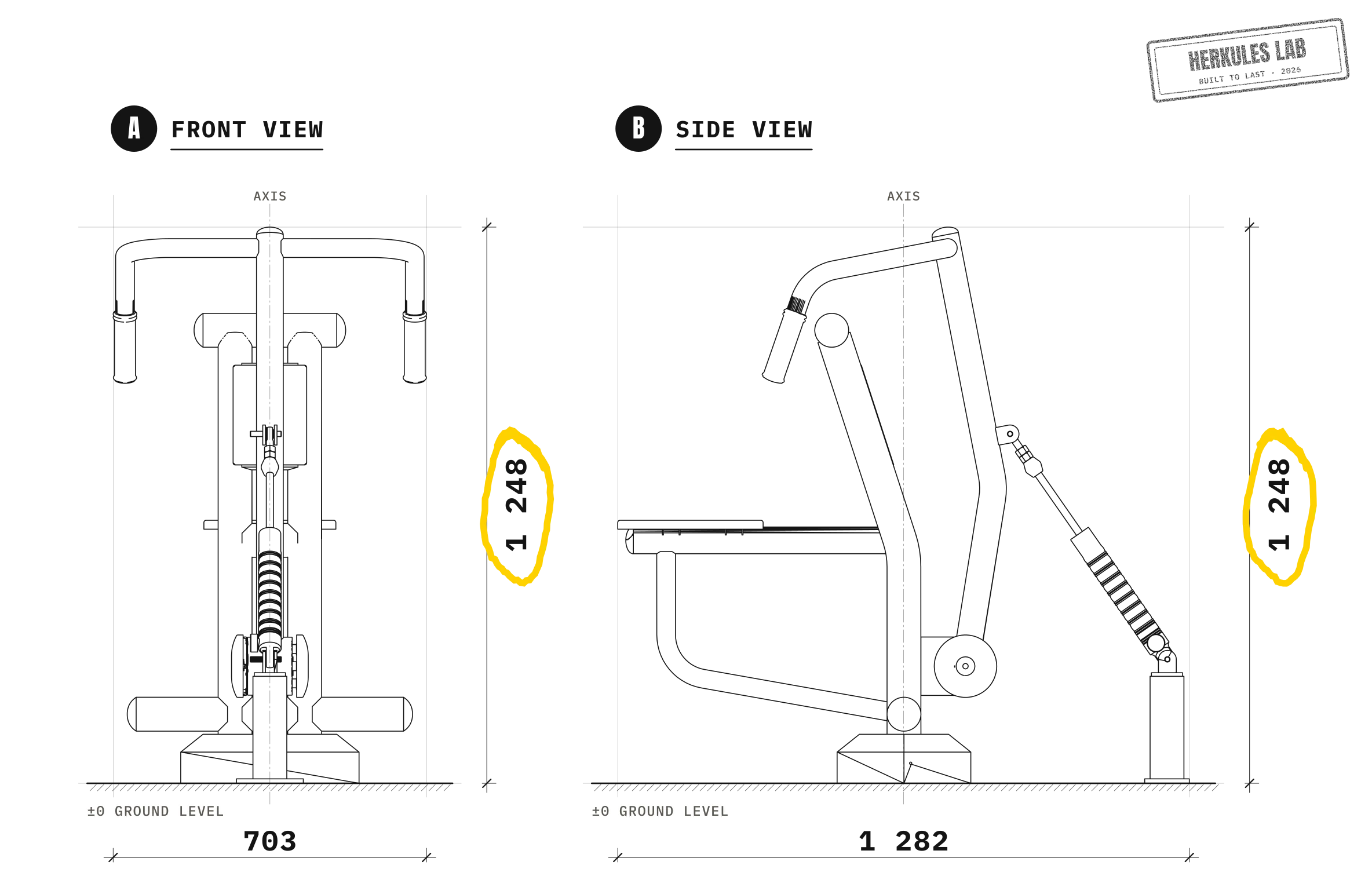 Rameur - Piston Exercisers — Dimensioned drawing