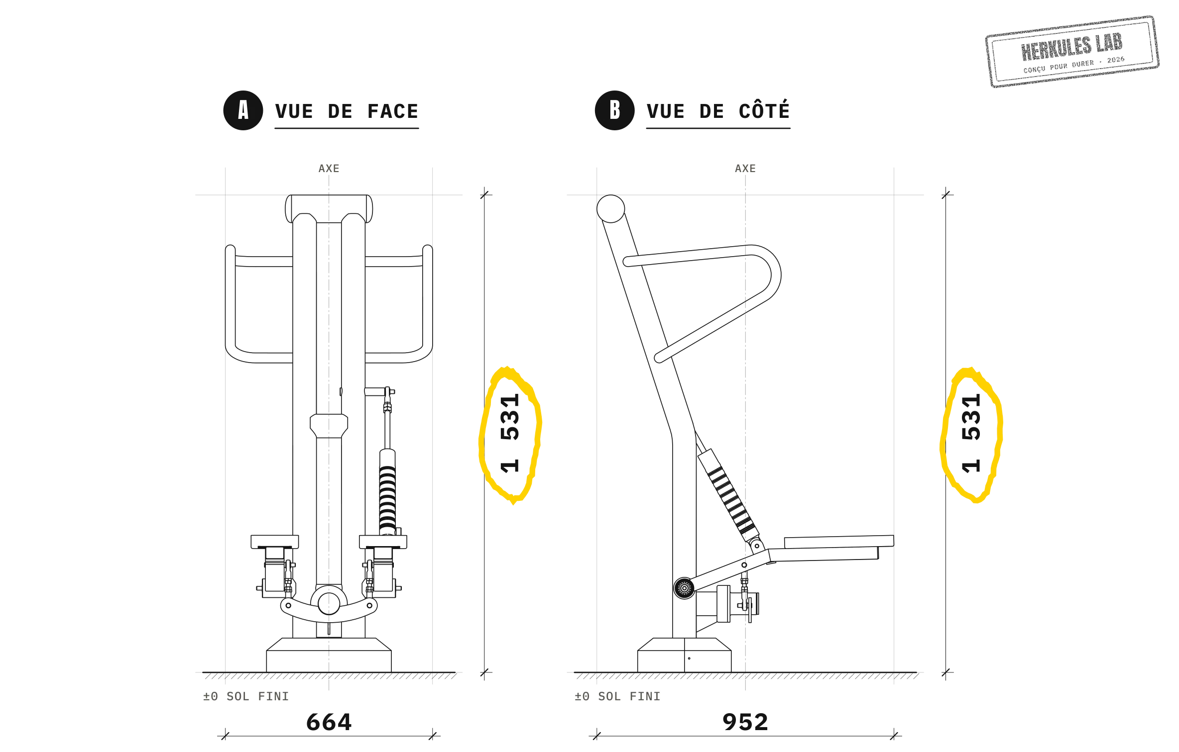 Stepper - Appareils de Musculation Piston — Plan coté