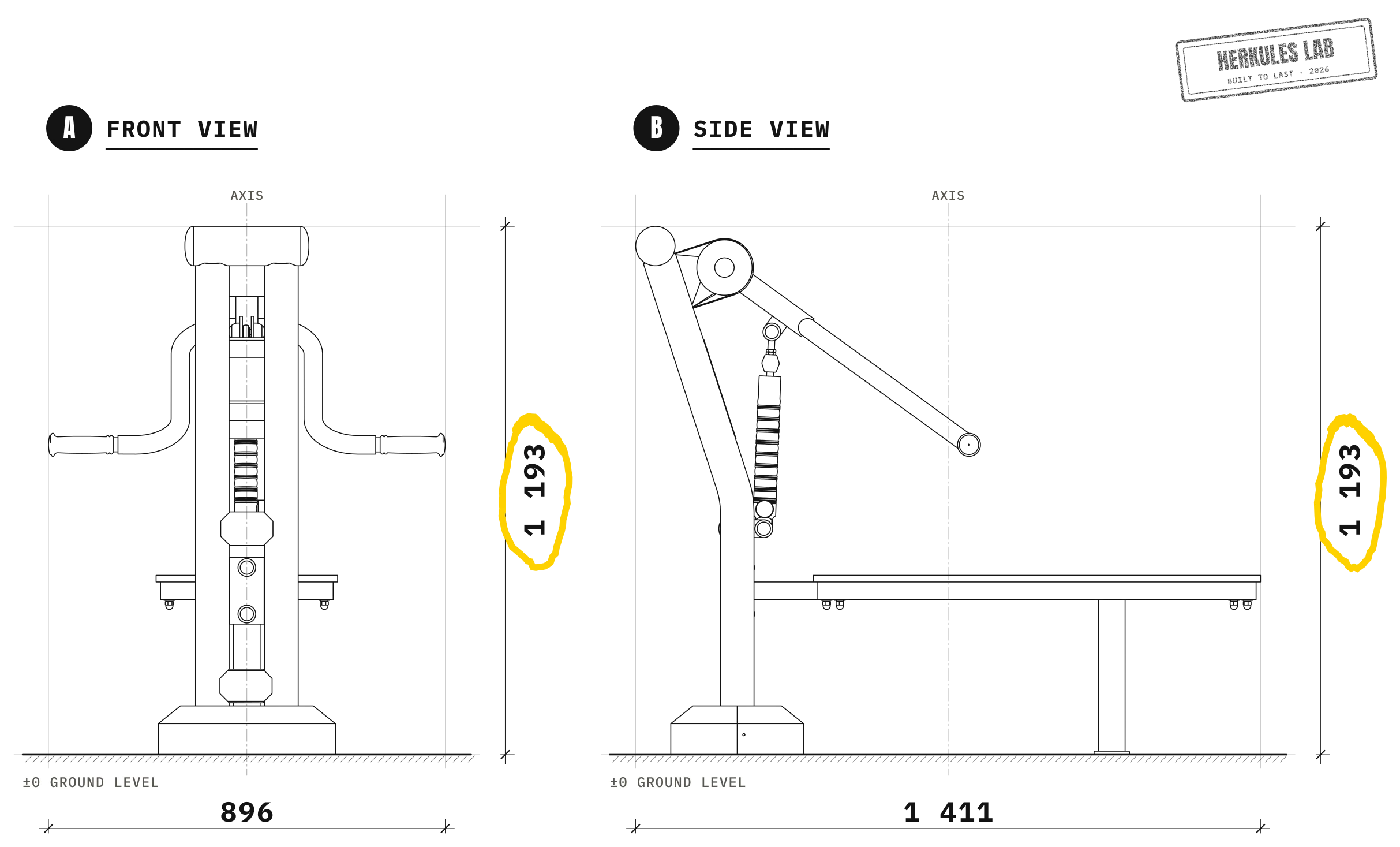 Bench Press - Piston Machines — Dimensioned drawing