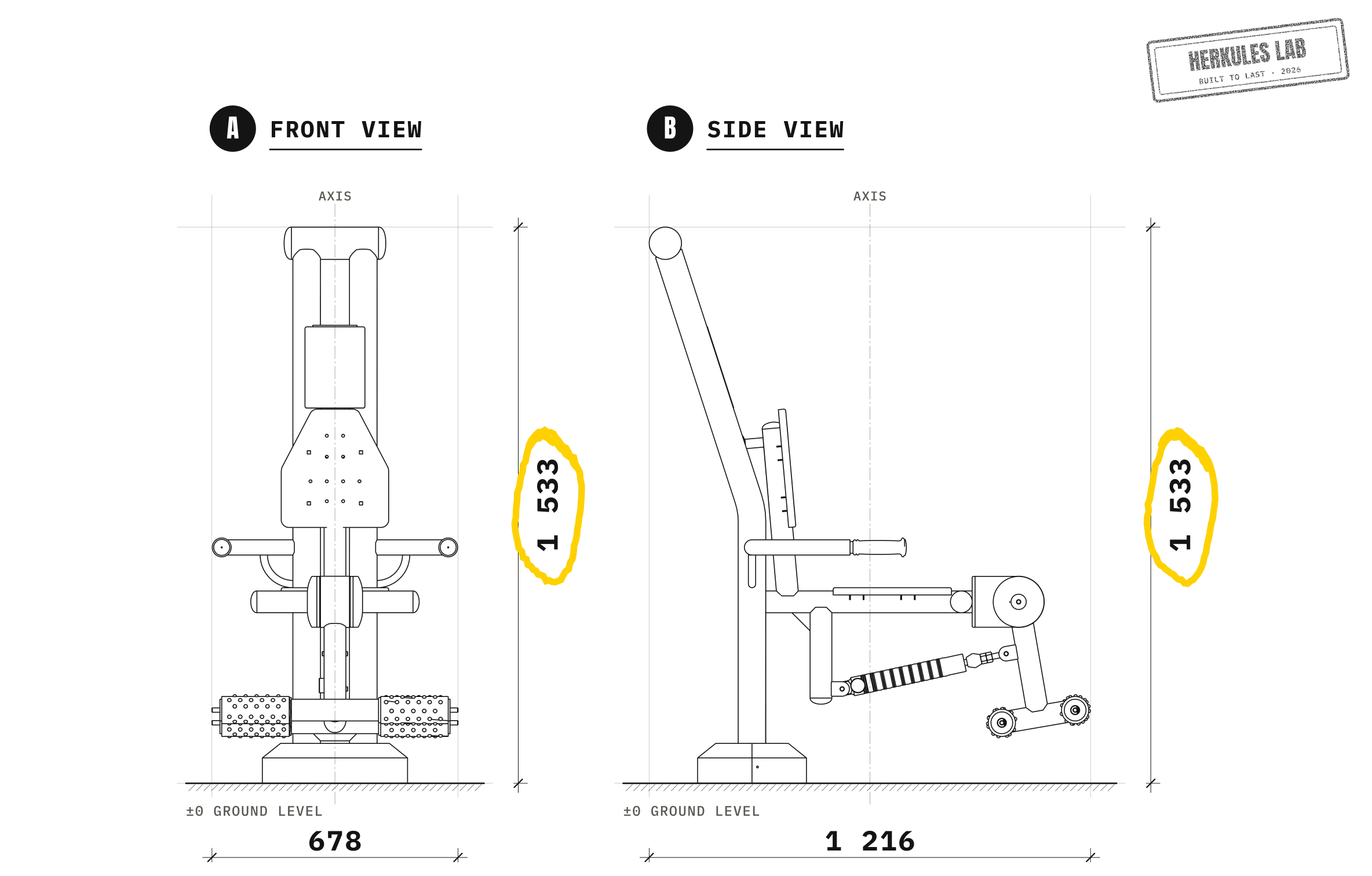 Leg Lift - Piston Strength Training Equipment — Dimensioned drawing