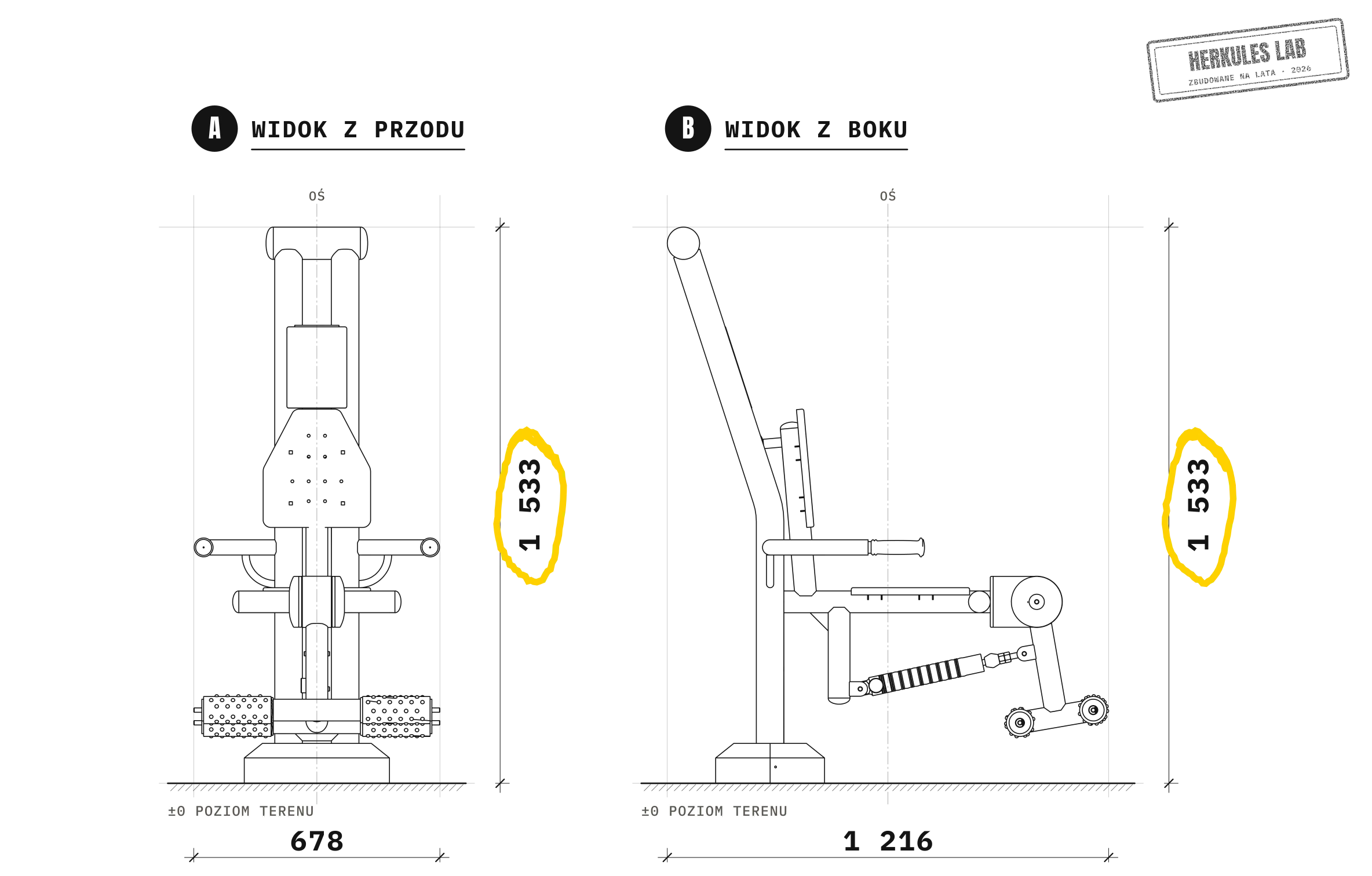 Leg Lift - Urządzenia do ćwiczeń siłowych z tłokiem — Rysunek wymiarowy