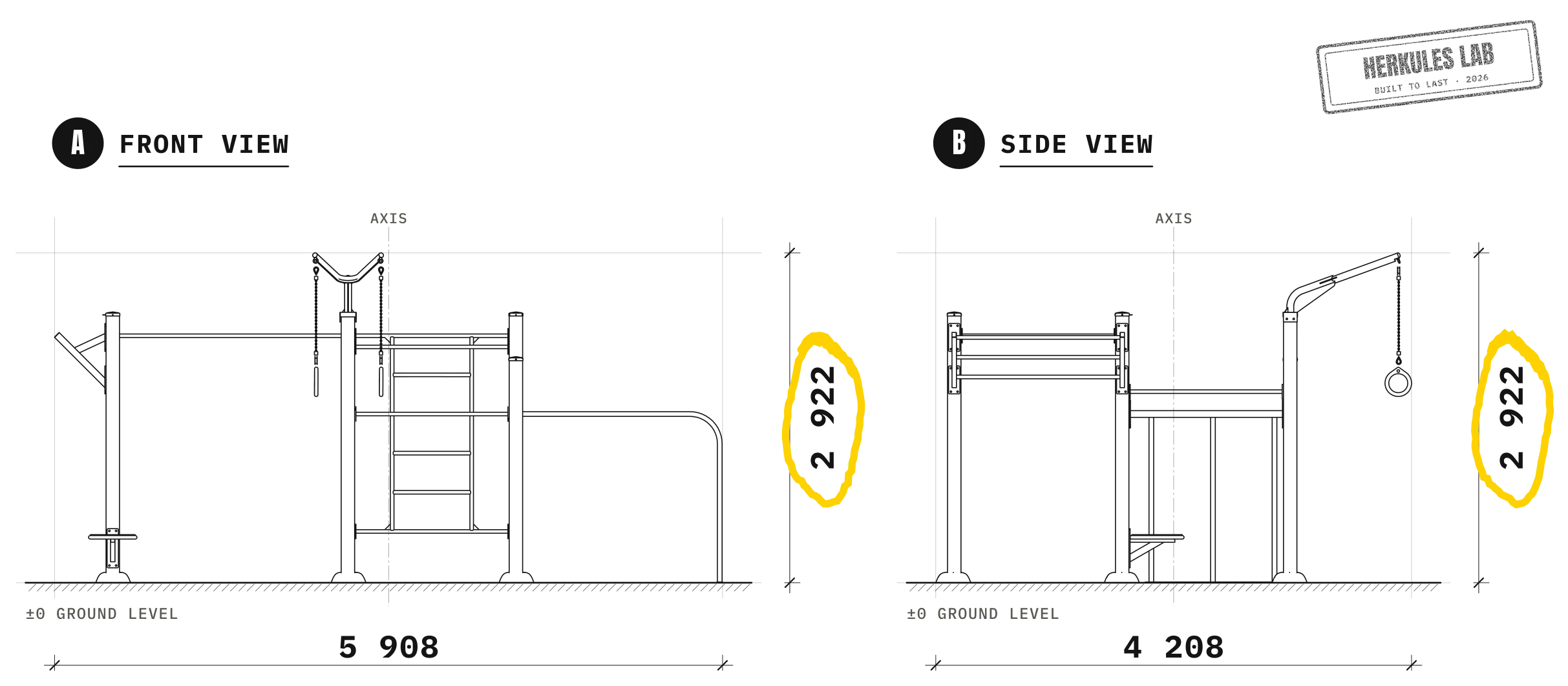 Street Station - Street Workout Equipment — Dimensioned drawing