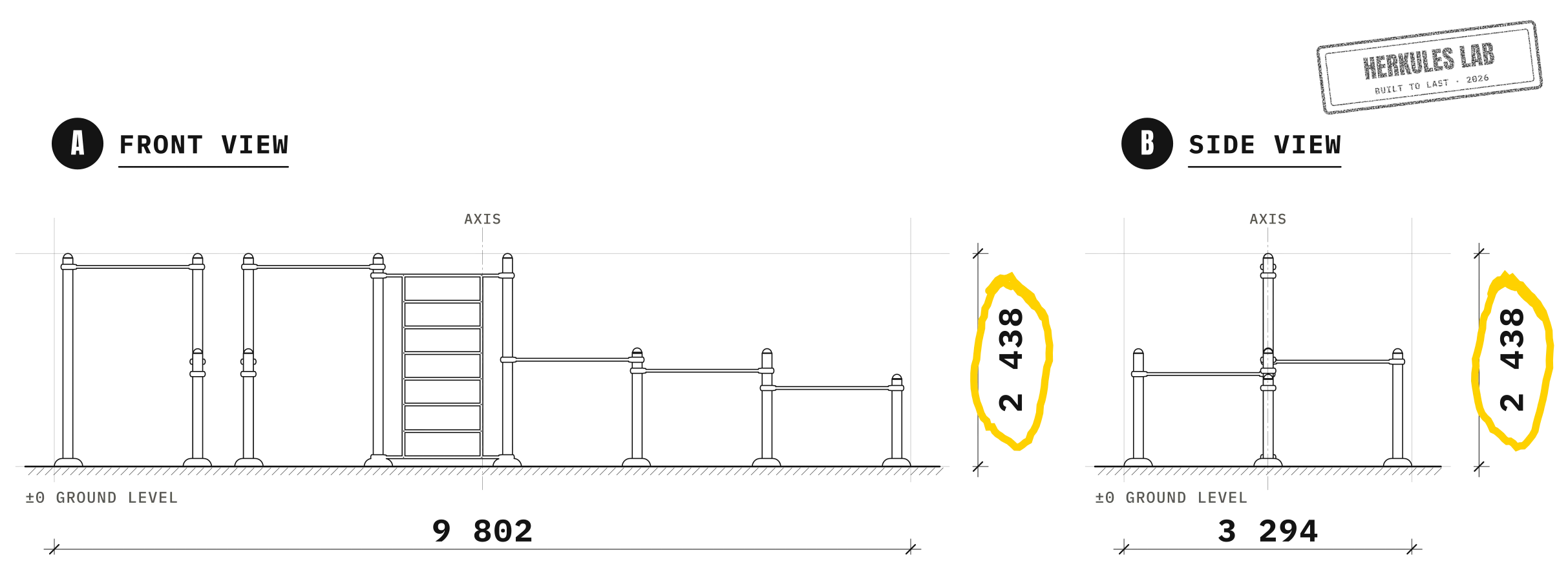 Station Gymnastique - Street Workout stations — Dimensioned drawing