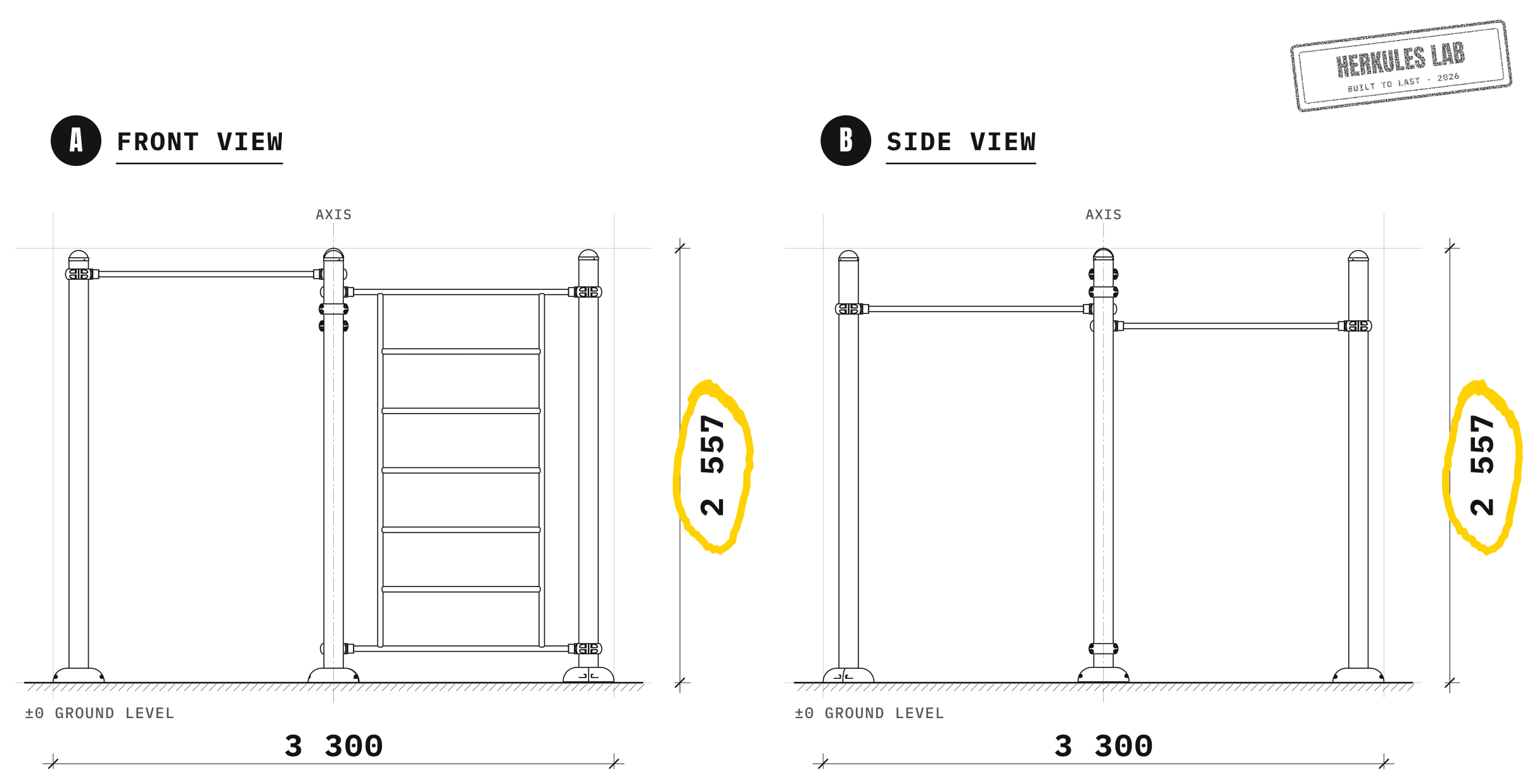 Station Étoile - Street Workout stations — Dimensioned drawing