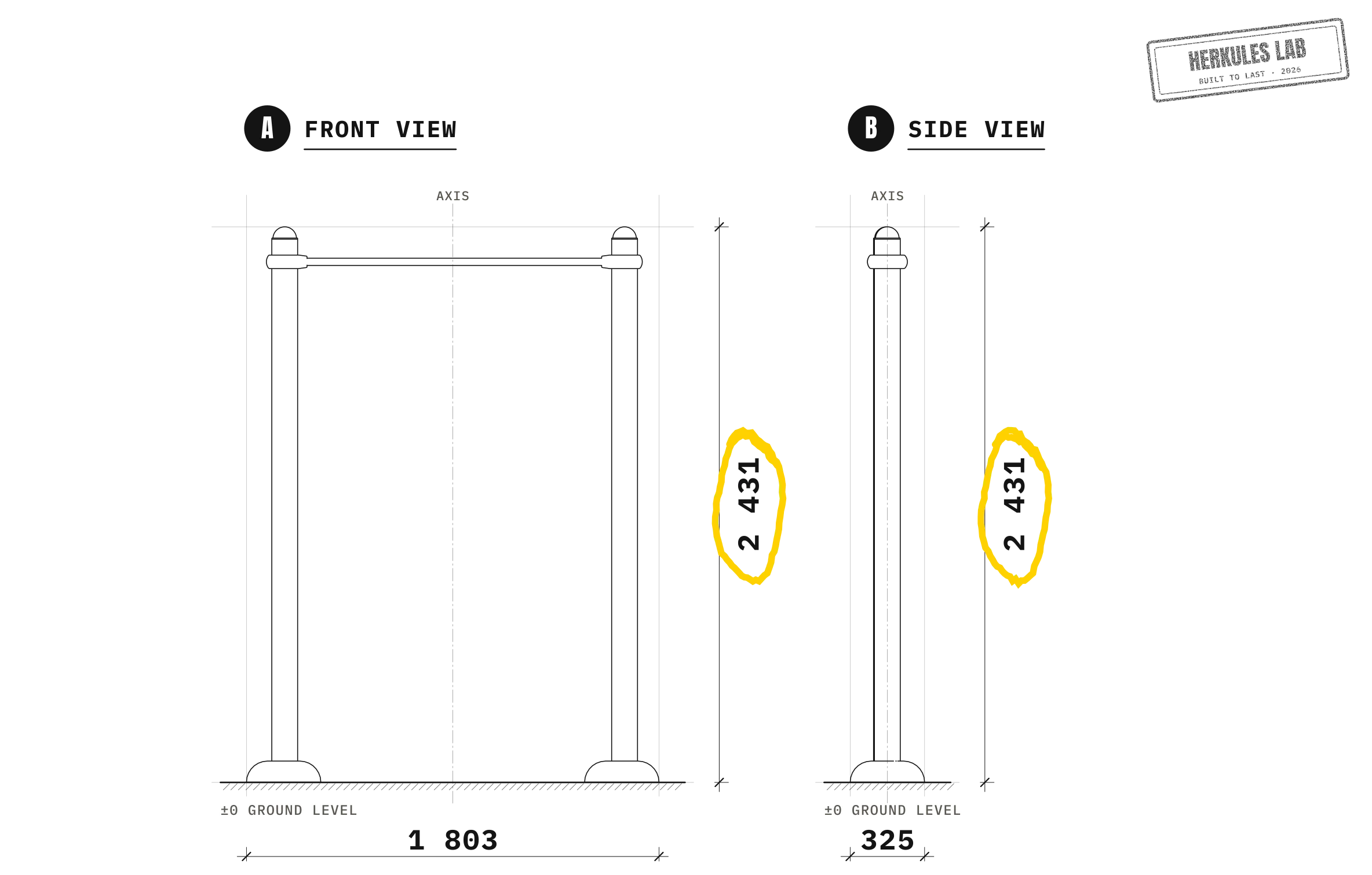 Single bar - Street Workout stations — Dimensioned drawing