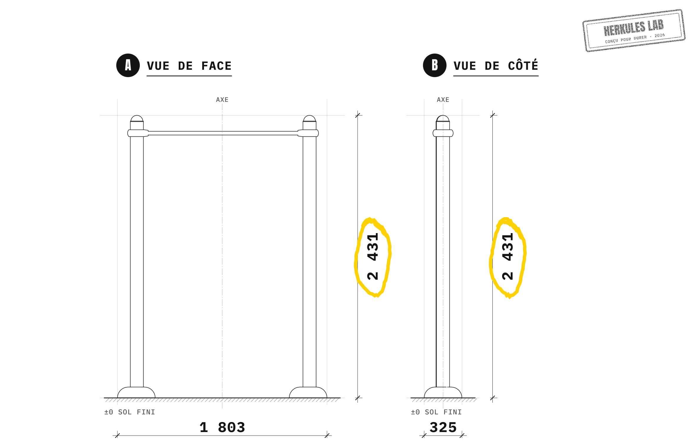 Barre de traction extérieure — Plan coté