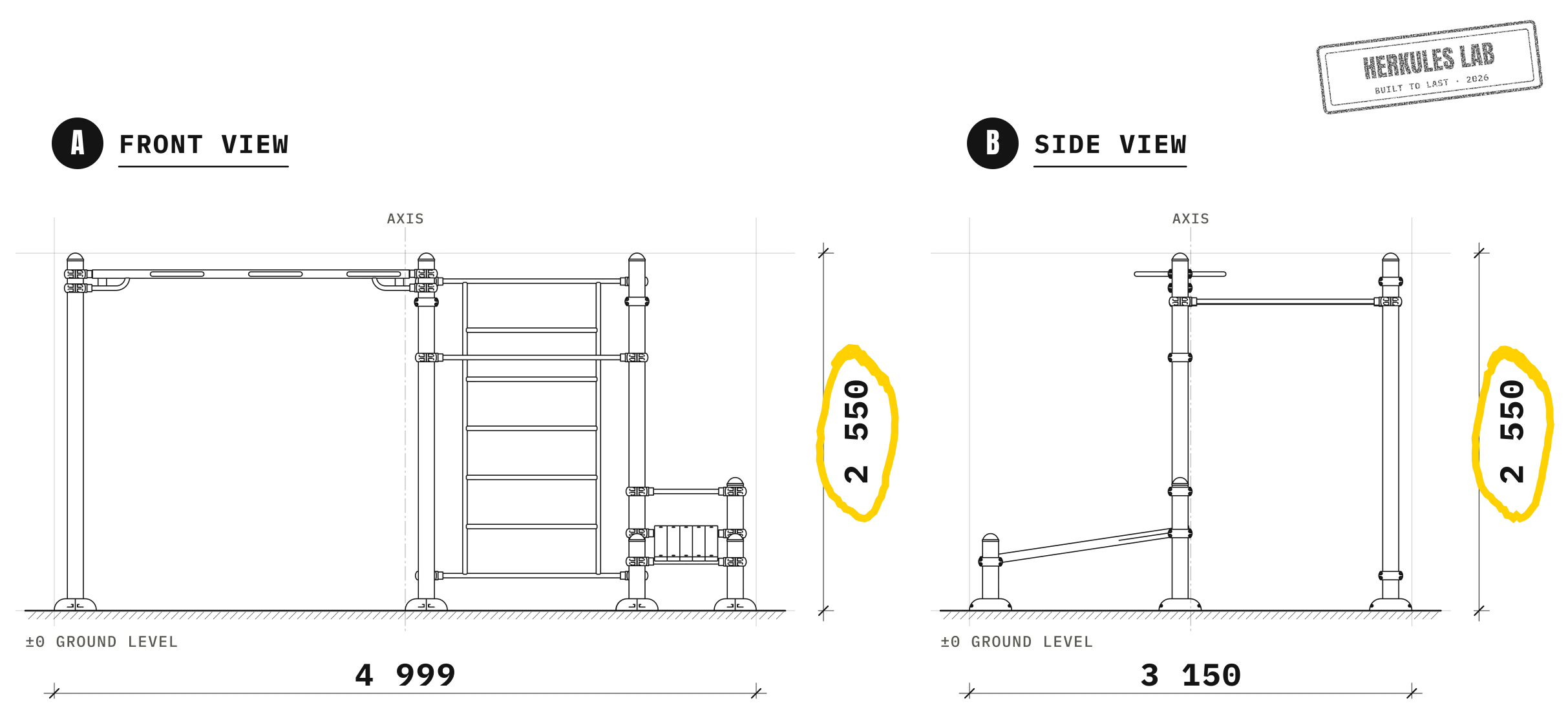 Snake Station - Street Workout Equipment — Dimensioned drawing
