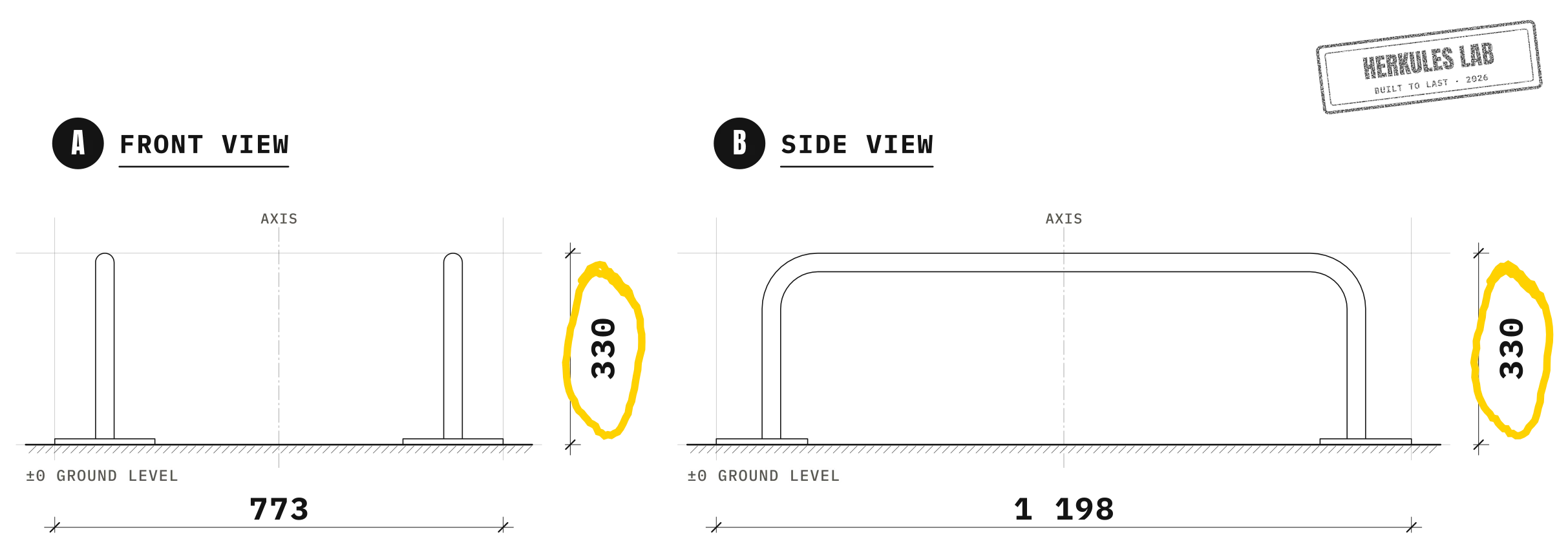Barre à Pompes - Street Workout stations — Dimensioned drawing