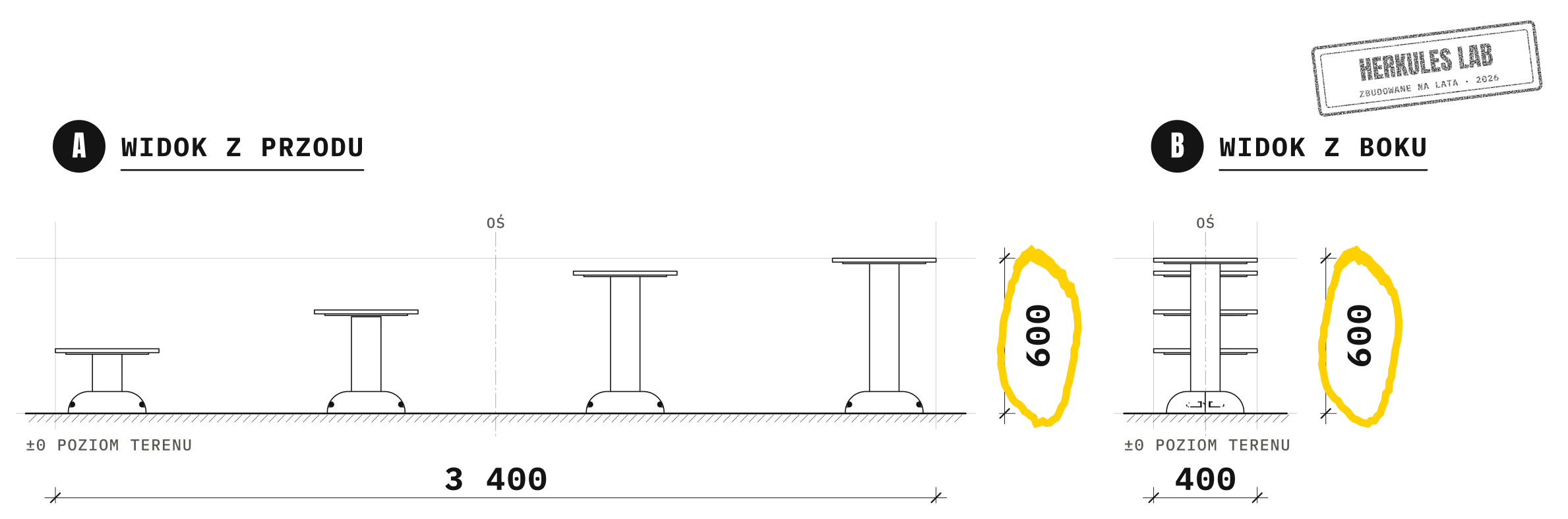 Step Plio 4x - Stacje do treningu ulicznego — Rysunek wymiarowy
