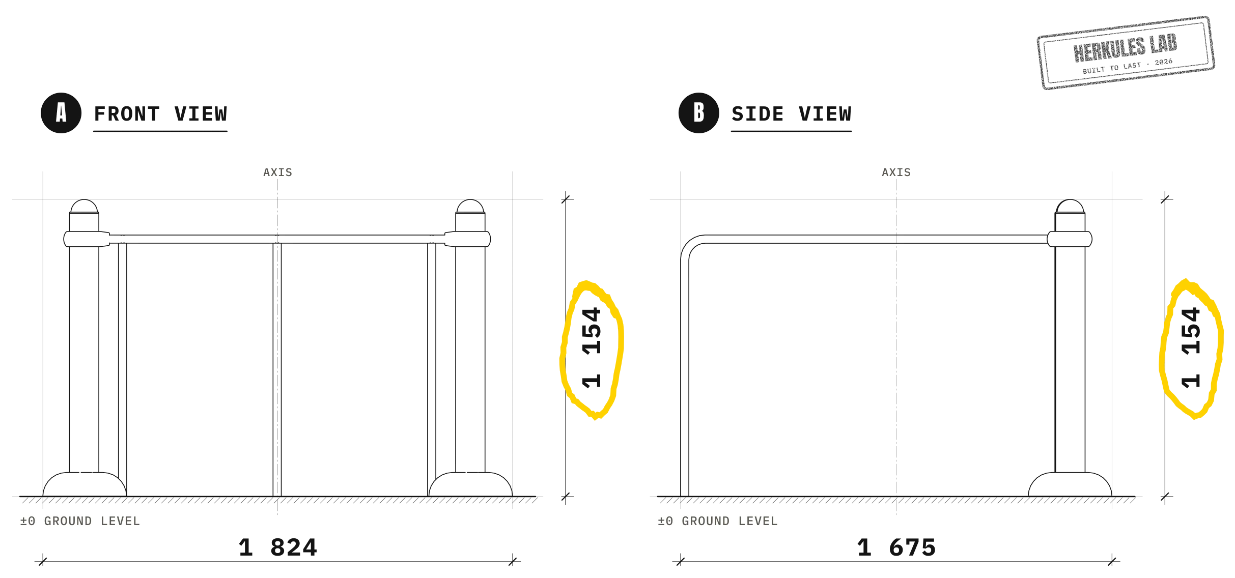 Outdoor dips machine - Street Workout stations — Dimensioned drawing