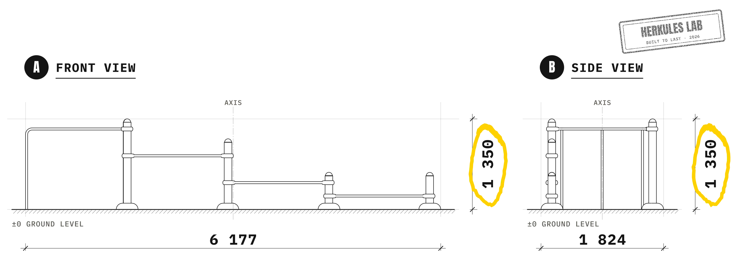 Station Sol - Street Workout stations — Dimensioned drawing