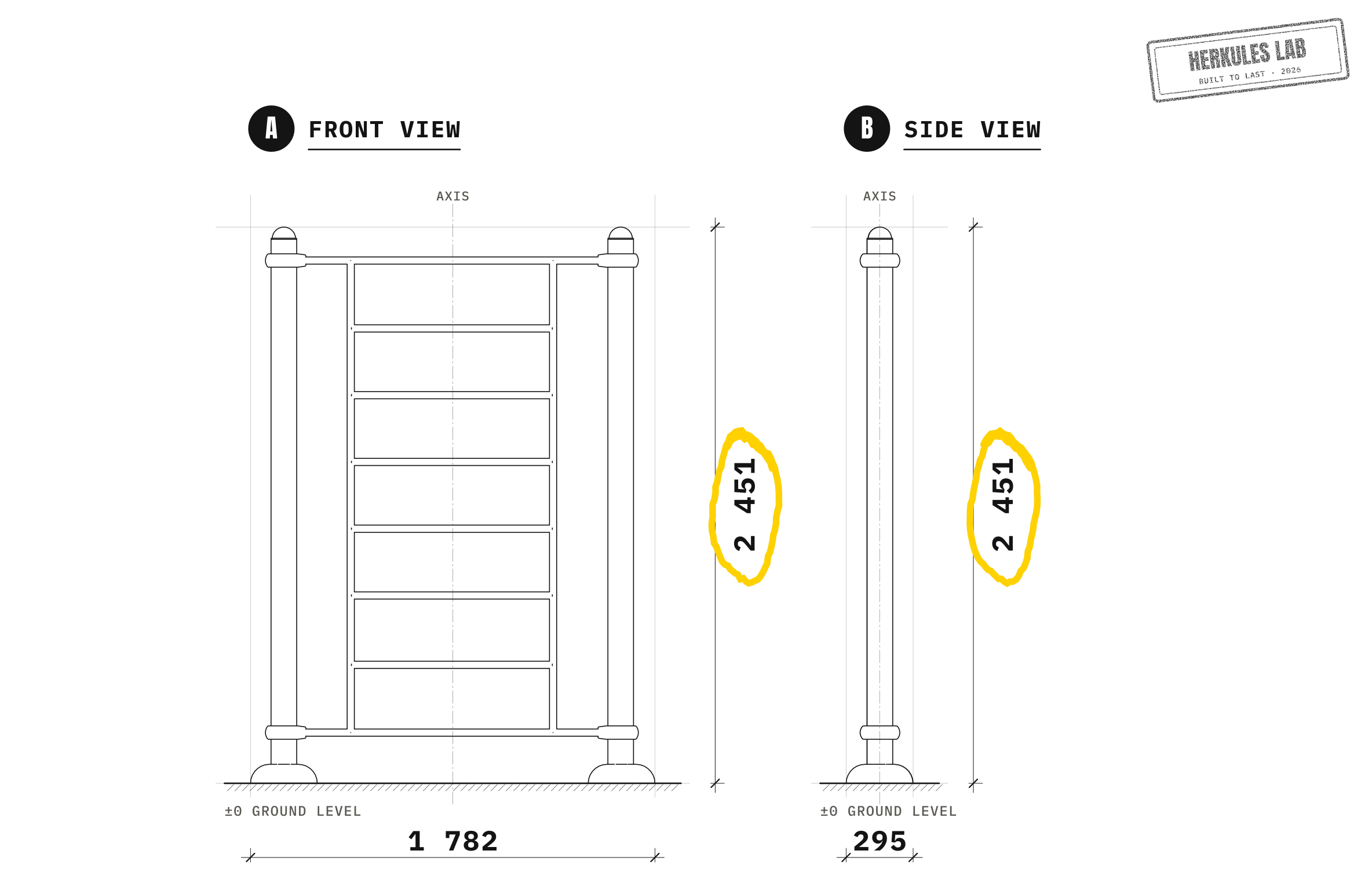 Vertical Scale - Street Workout stations — Dimensioned drawing